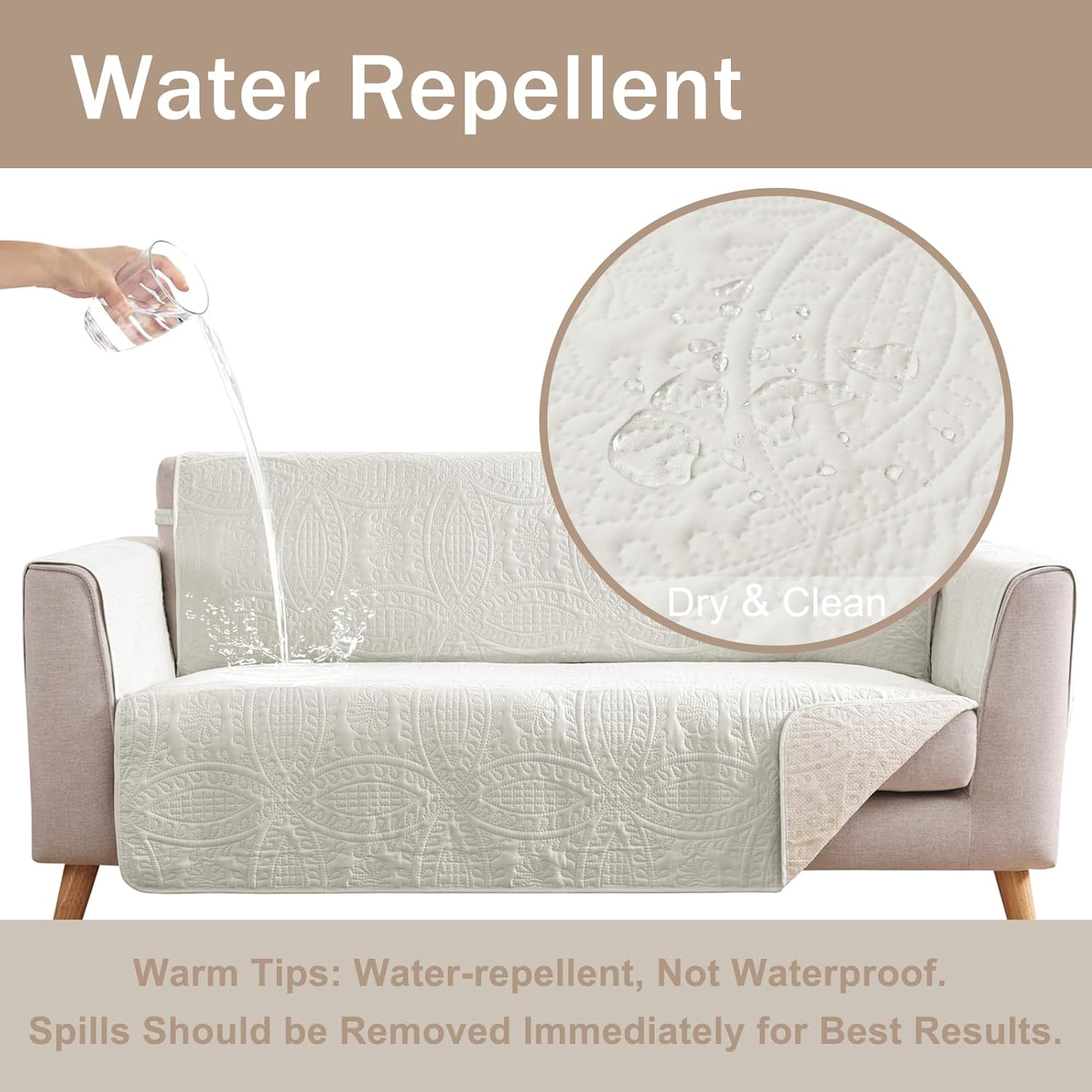 Beige Quilted Recliner Covers, Water-Repellent Recliner Slipcovers, Lazy Boy Chair Covers, Pet Friendly Recliner Cover for Dogs Cats, Washable Furniture Protector (Recliner 22", Beige Cream)