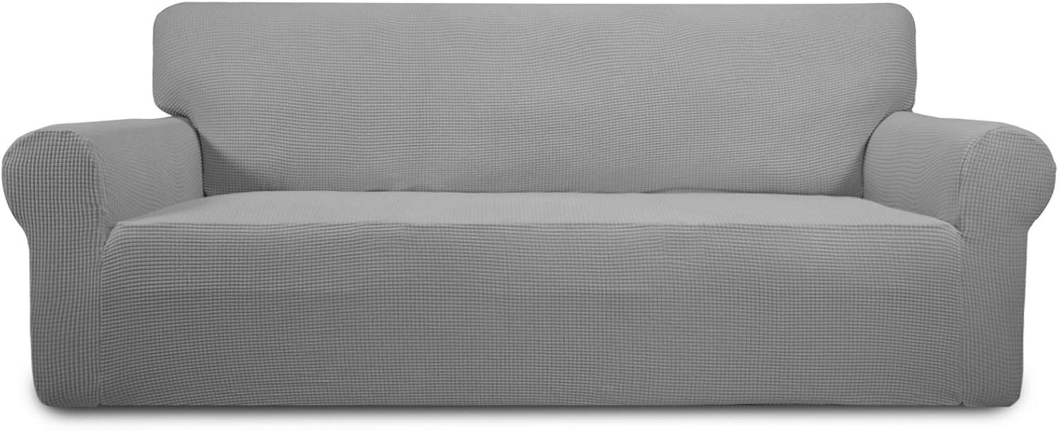 PureFit Stretch Chair Sofa Slipcover – Spandex Jacquard Non Slip Soft Couch Sofa Cover, Washable Furniture Protector with Non Skid Foam and Elastic Bottom for Kids (Chair, Dark Gray)