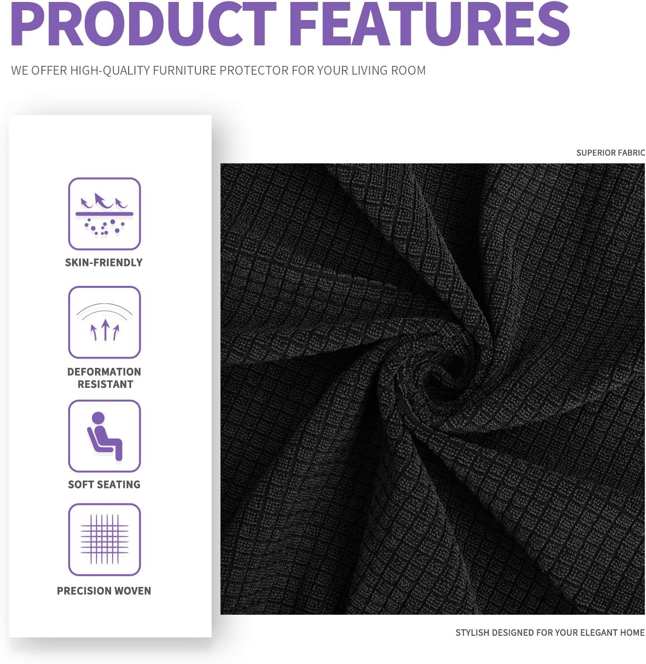 ZNSAYOTX 2 Piece Chair Covers for Living Room with Arms Anti Slip Stretch Arm Chair Slipcovers Sofa Armchair Slipcover Machine Washable Furniture Protector (Black and White, Chair)