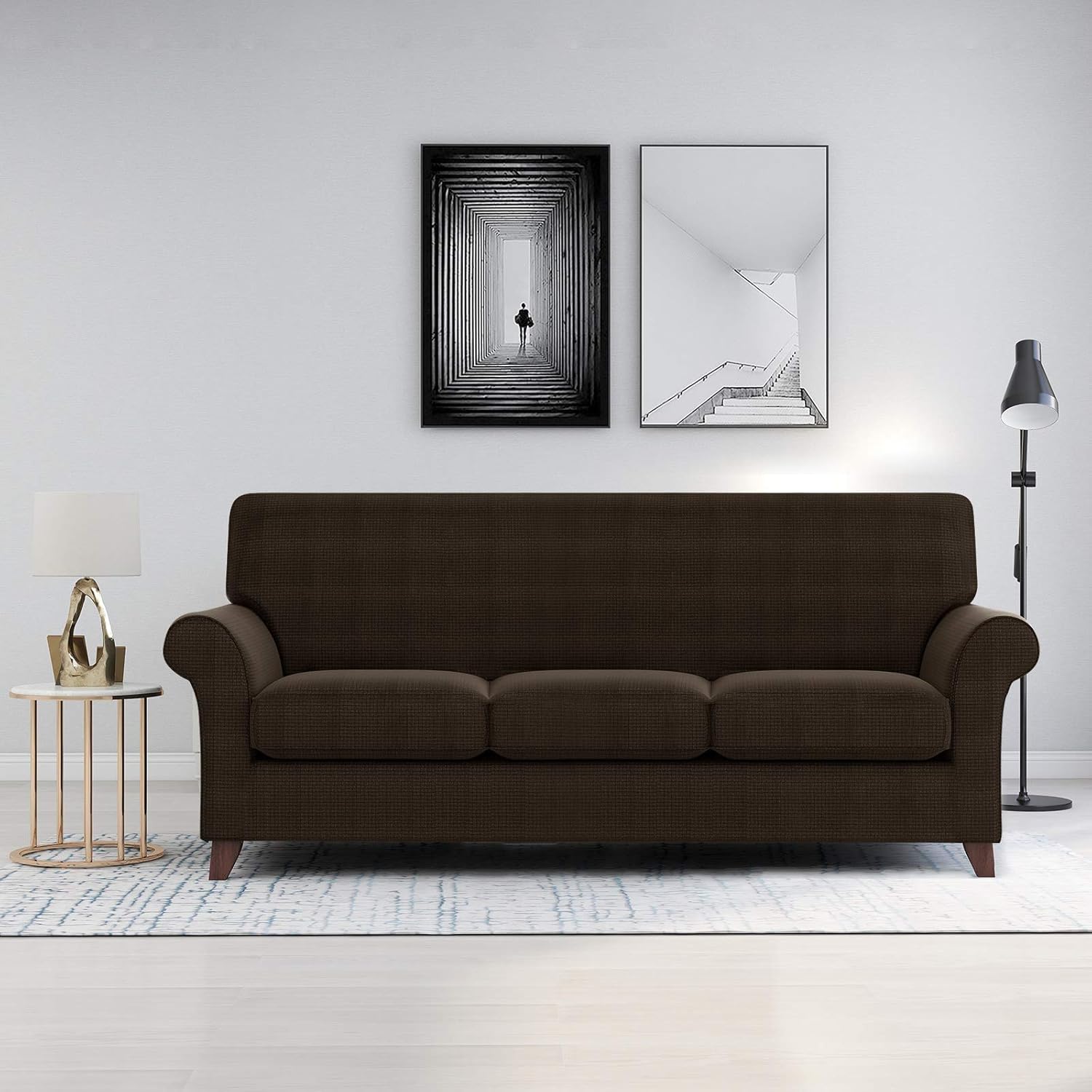 ZNSAYOTX 2 Piece Chair Covers for Living Room with Arms Anti Slip Stretch Arm Chair Slipcovers Sofa Armchair Slipcover Machine Washable Furniture Protector (Black and White, Chair)