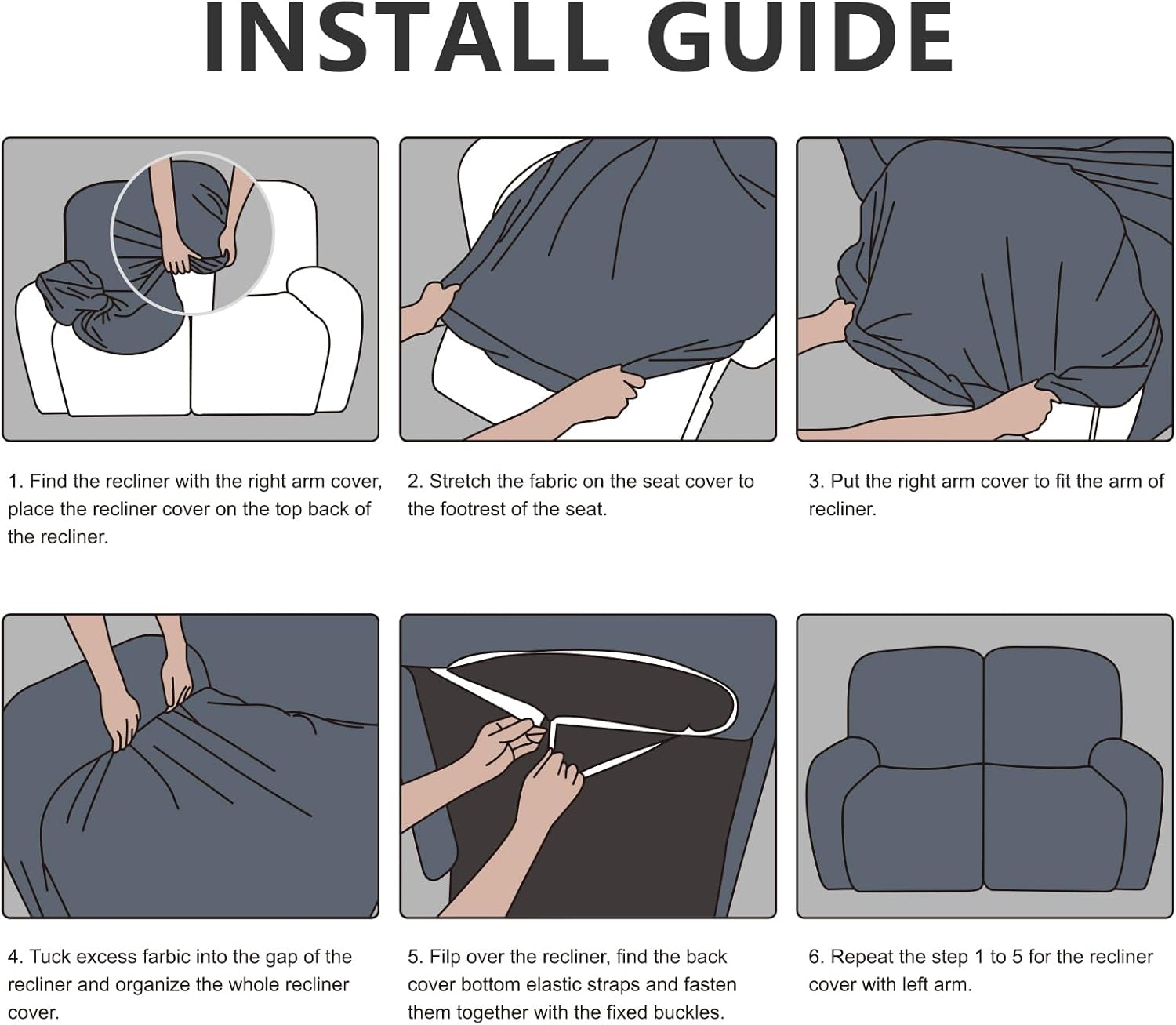 Leather Like Recliner Chair Covers Heavy Duty, 4 Pieces Lazy Boy Recliner Cover for Recliner Chair, Leather Cover for Recliner slipcovers Washable for Pets (Dark Brown)