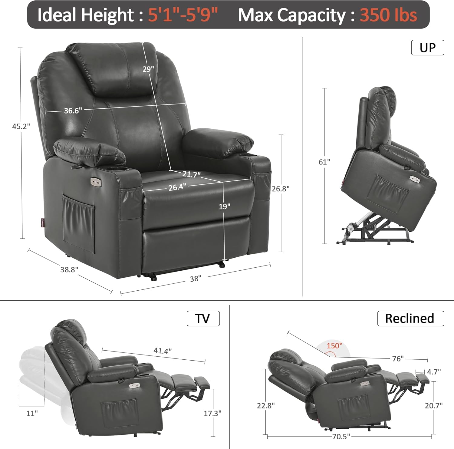Electric Power Lift Recliner Chair Sofa with Massage and Heat