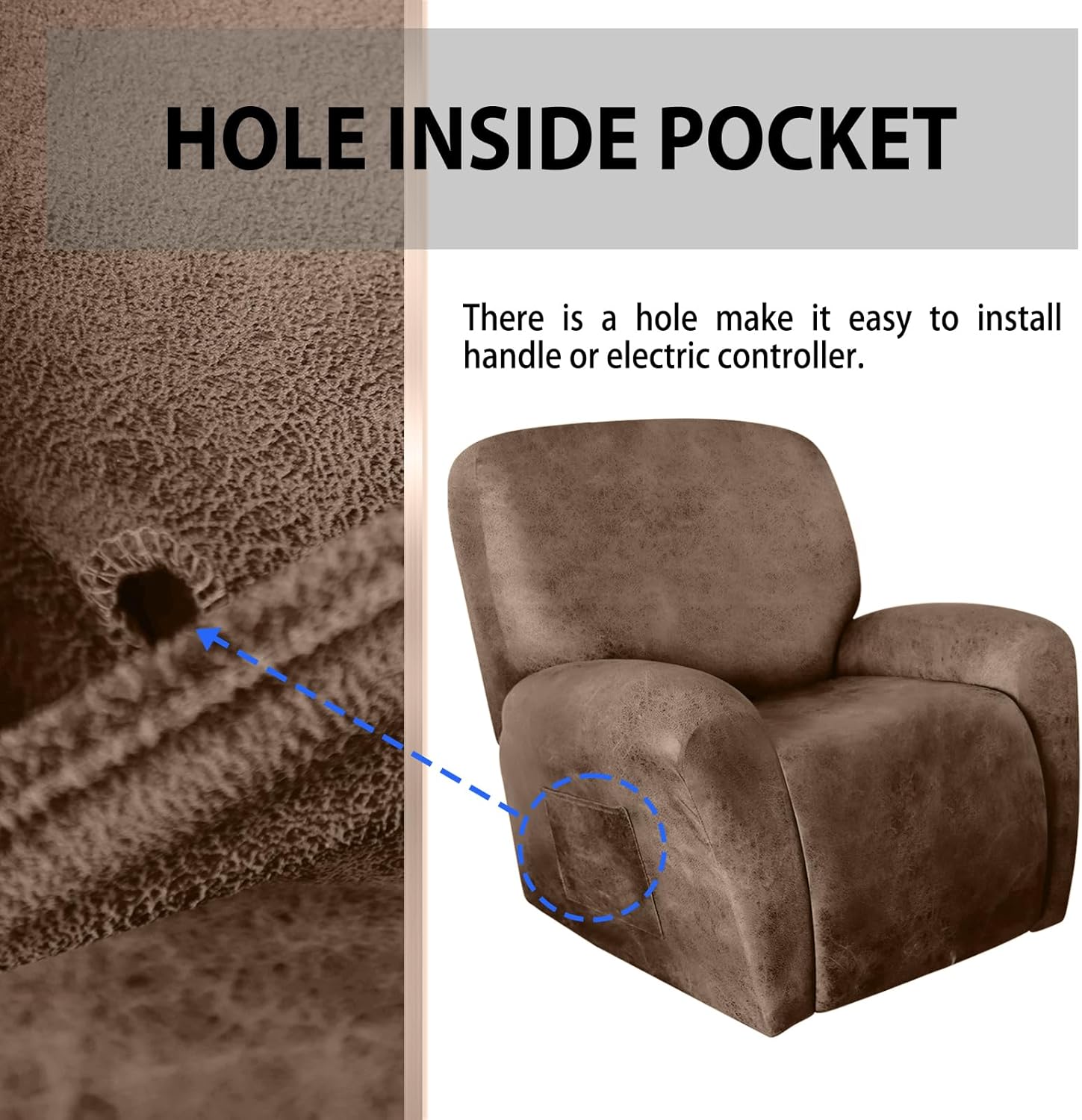 Leather Like Recliner Chair Covers Heavy Duty, 4 Pieces Lazy Boy Recliner Cover for Recliner Chair, Leather Cover for Recliner slipcovers Washable for Pets (Dark Brown)