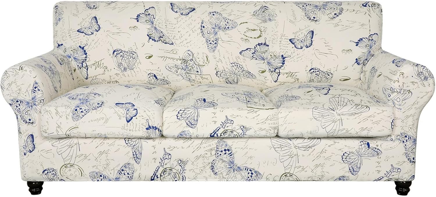 SearchI Stretch Sofa Cover Printed Couch Covers, Floral Pattern 2 Piece Armchair Slipcover with Separate Chair Cushion Cover, Washable Furniture Protector for Living Room(Armchair, Ball Flower)