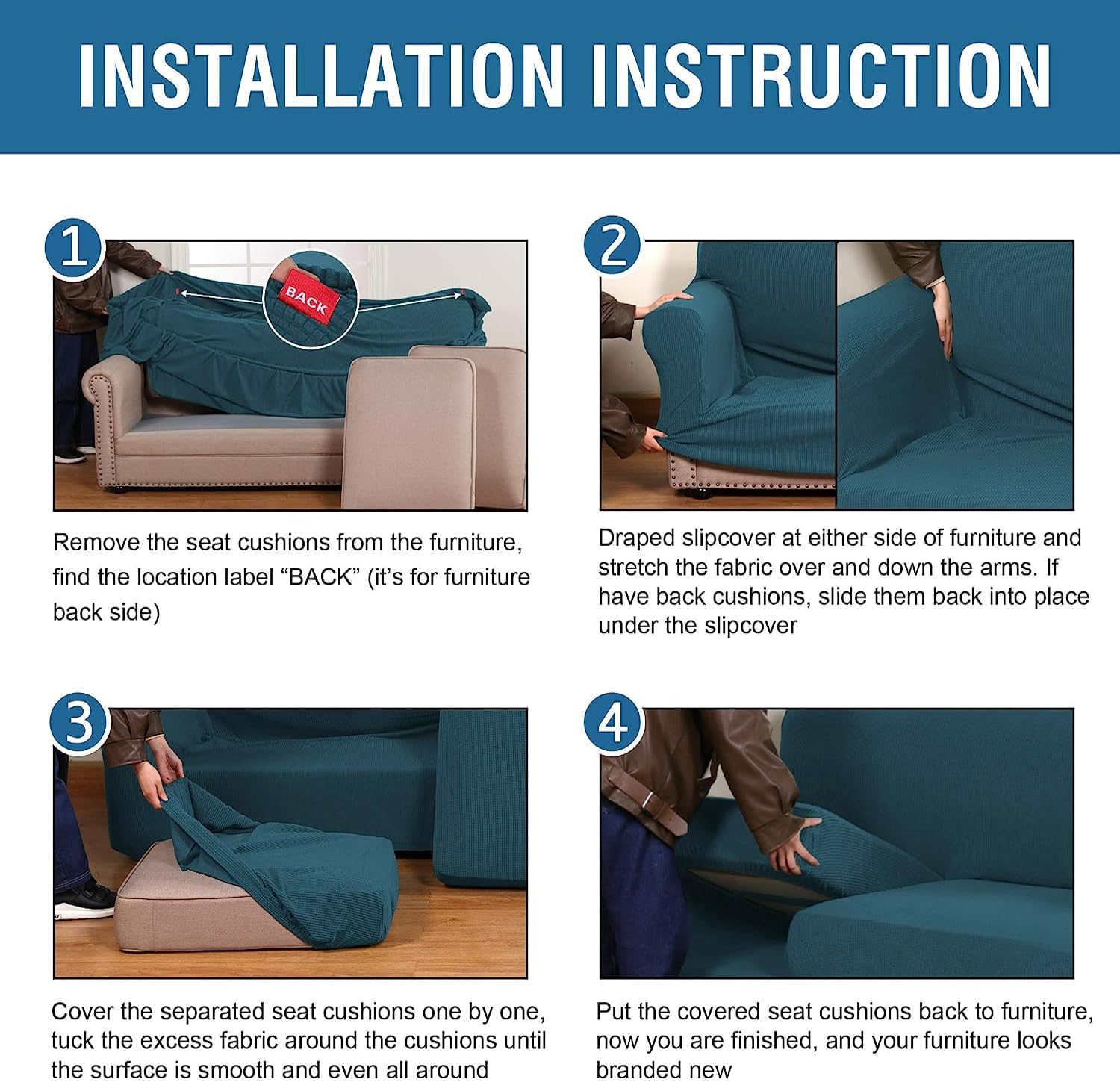 4 Piece Stretch Couch Covers for 3 Cushion Couch Sofa