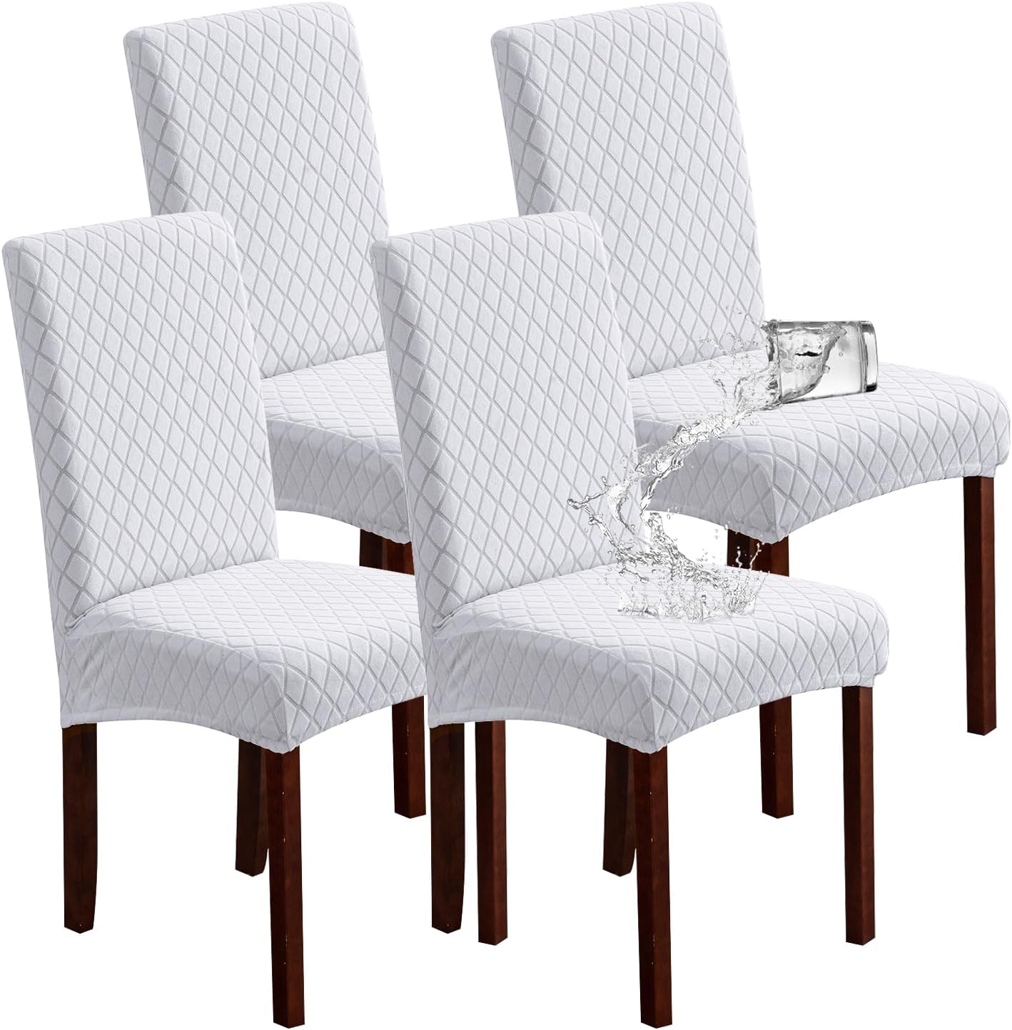 Genina 100% Waterproof Chair Covers for Dining Room Set of 4, Stretch Parson Chair Slipcovers for Kitchen Chairs, Washable Chair Protectors, Leaves-Warm Gray