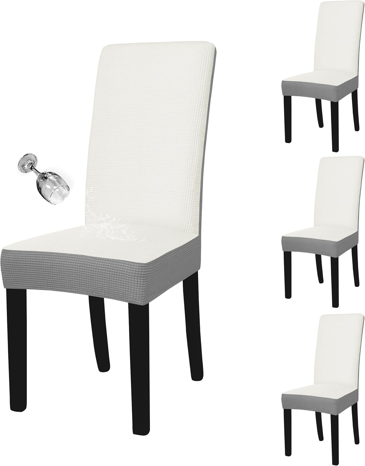 Easy-Going 100% Waterproof Dining Room Chair Cover Set of 6, Stretch Jacquard Parson Chair Slipcover Removable Washable Chair Protector for Home, Restaurant, Banquet (Large, Light Gray)