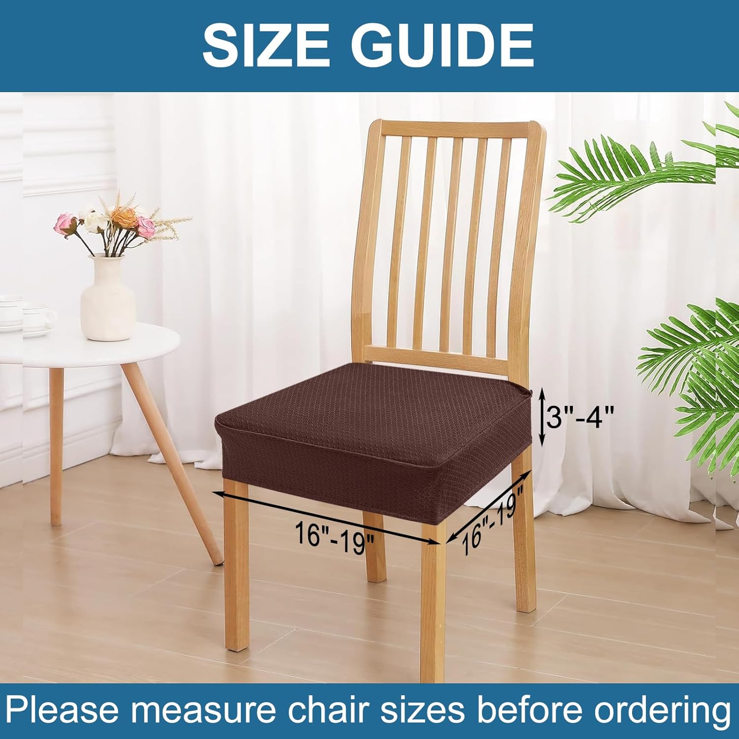 Smiry Waterproof Seat Covers for Dining Room Chairs Set of 4, Stretch Jacquard Removable Washable Chair Seat Slipcovers Protector, No Rear Covers, Beige