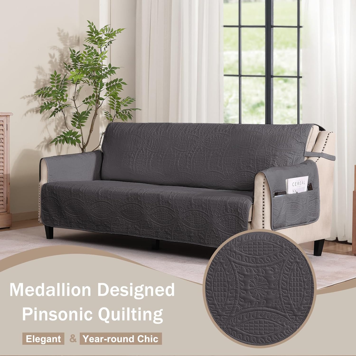 Beige Quilted Recliner Covers, Water-Repellent Recliner Slipcovers, Lazy Boy Chair Covers, Pet Friendly Recliner Cover for Dogs Cats, Washable Furniture Protector (Recliner 22", Beige Cream)