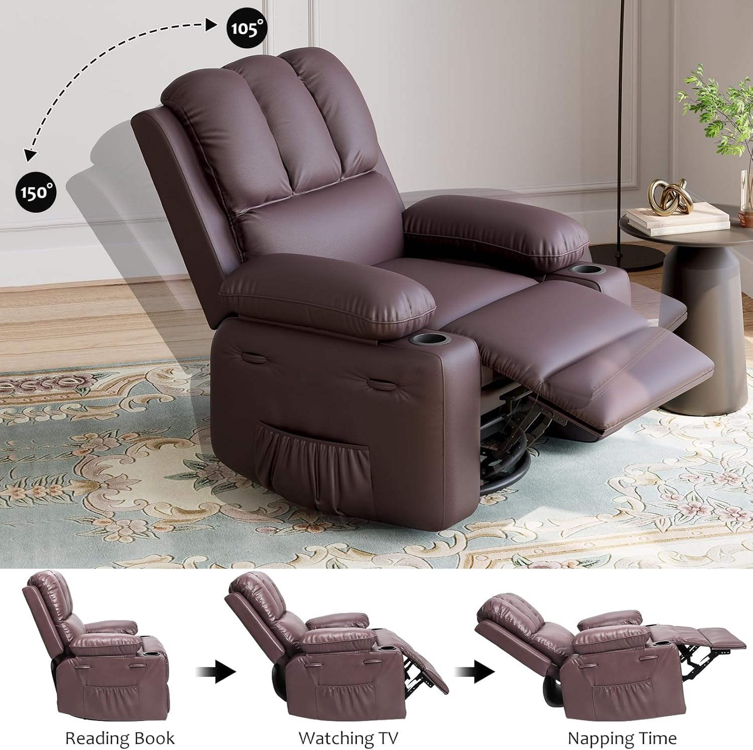 Leather Recliner Chair, Manual Recliner