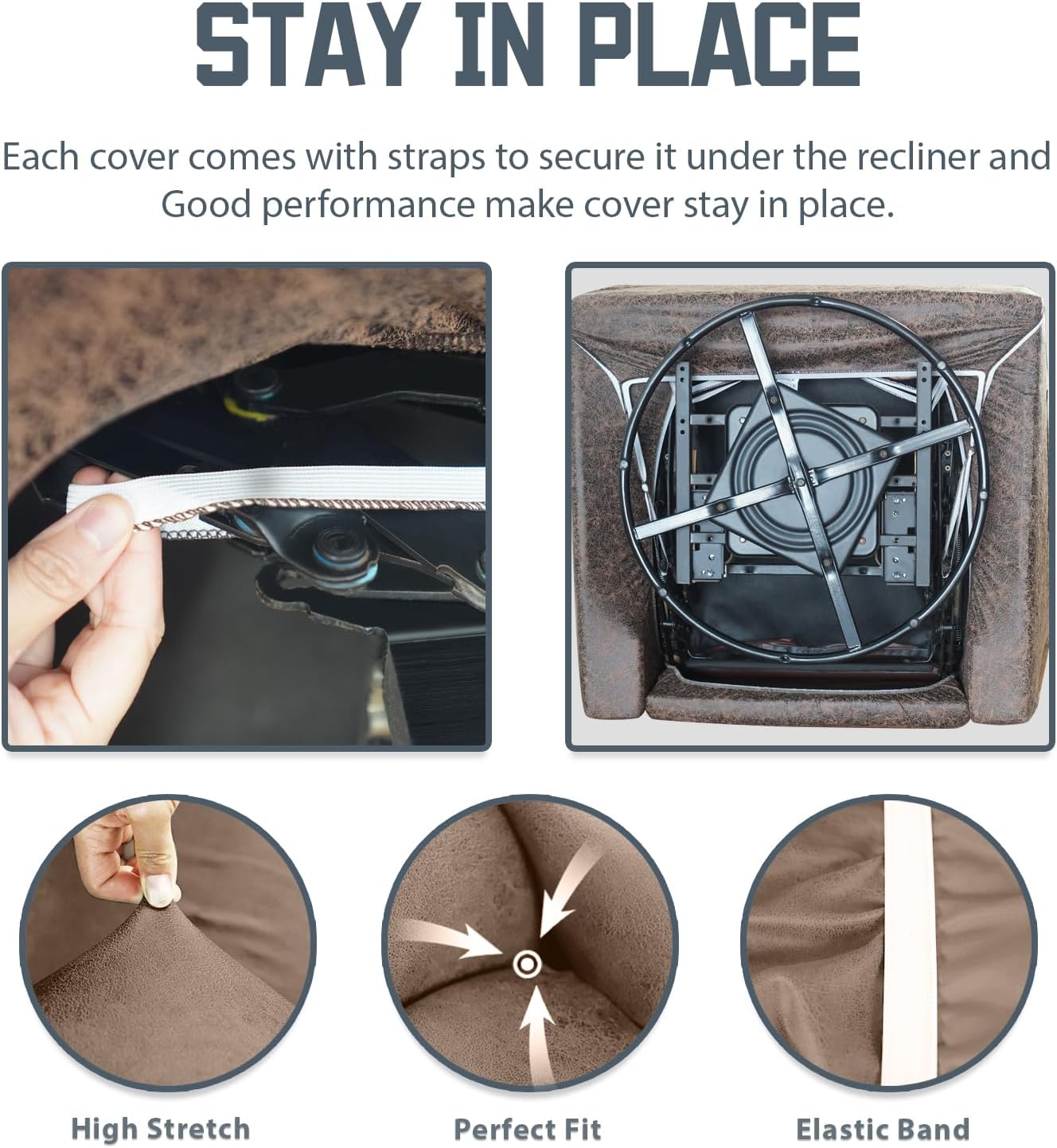 Leather Like Recliner Chair Covers Heavy Duty, 4 Pieces Lazy Boy Recliner Cover for Recliner Chair, Leather Cover for Recliner slipcovers Washable for Pets (Dark Brown)