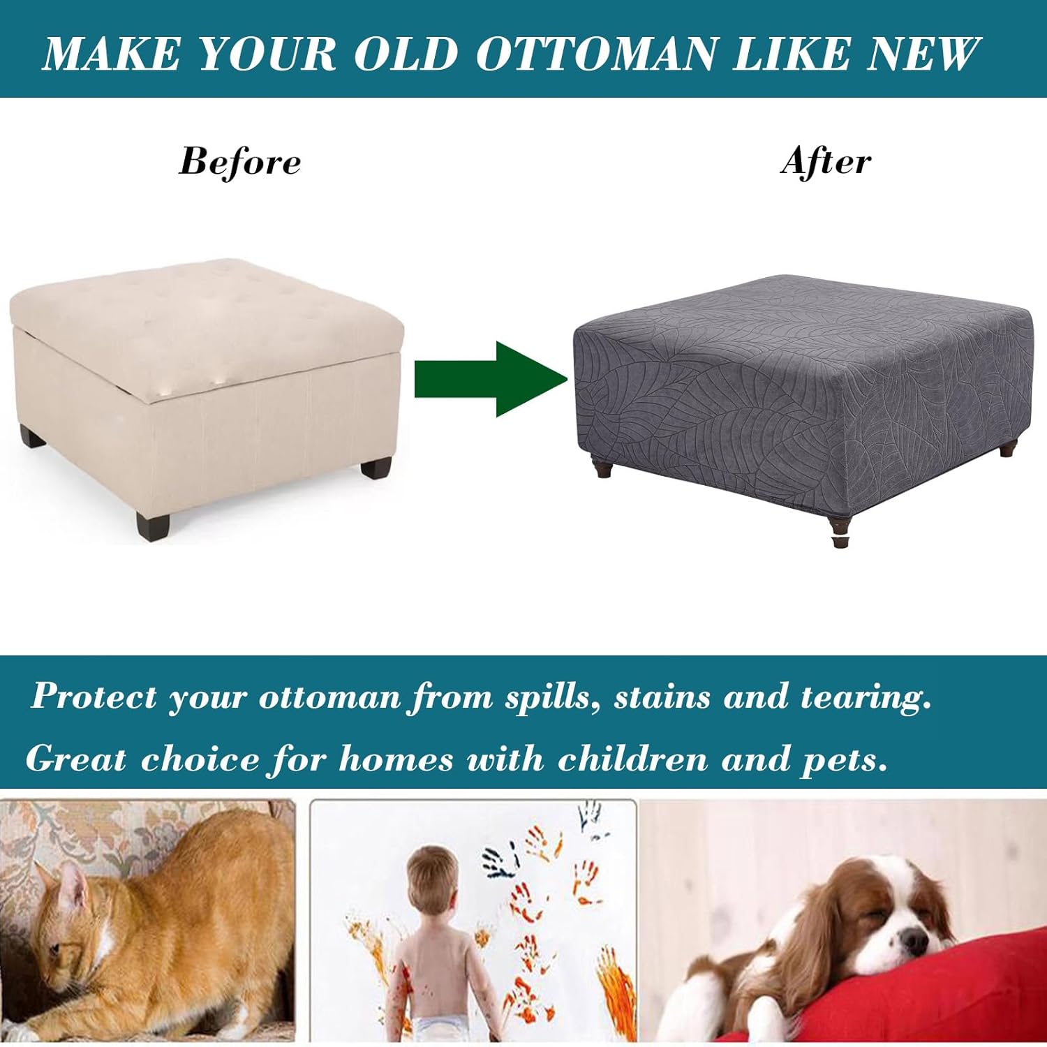 Ottoman Cover Square-Stretch Water Repellent