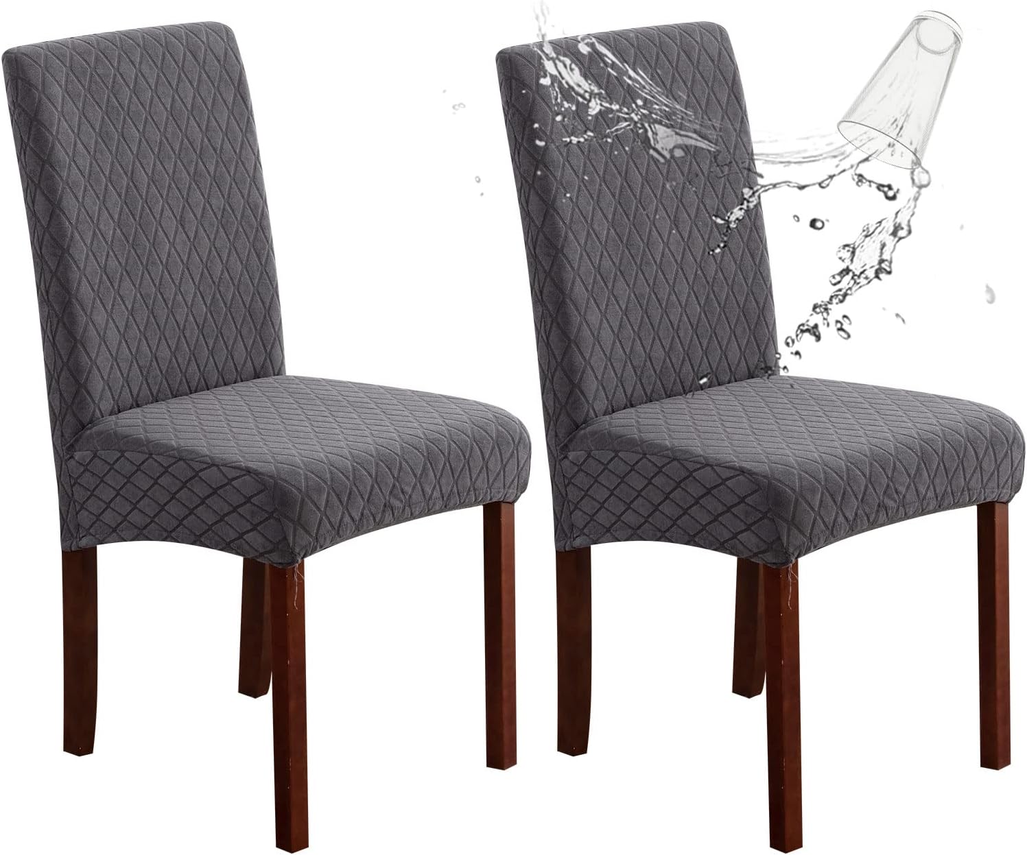 Genina 100% Waterproof Chair Covers for Dining Room Set of 4, Stretch Parson Chair Slipcovers for Kitchen Chairs, Washable Chair Protectors, Leaves-Warm Gray