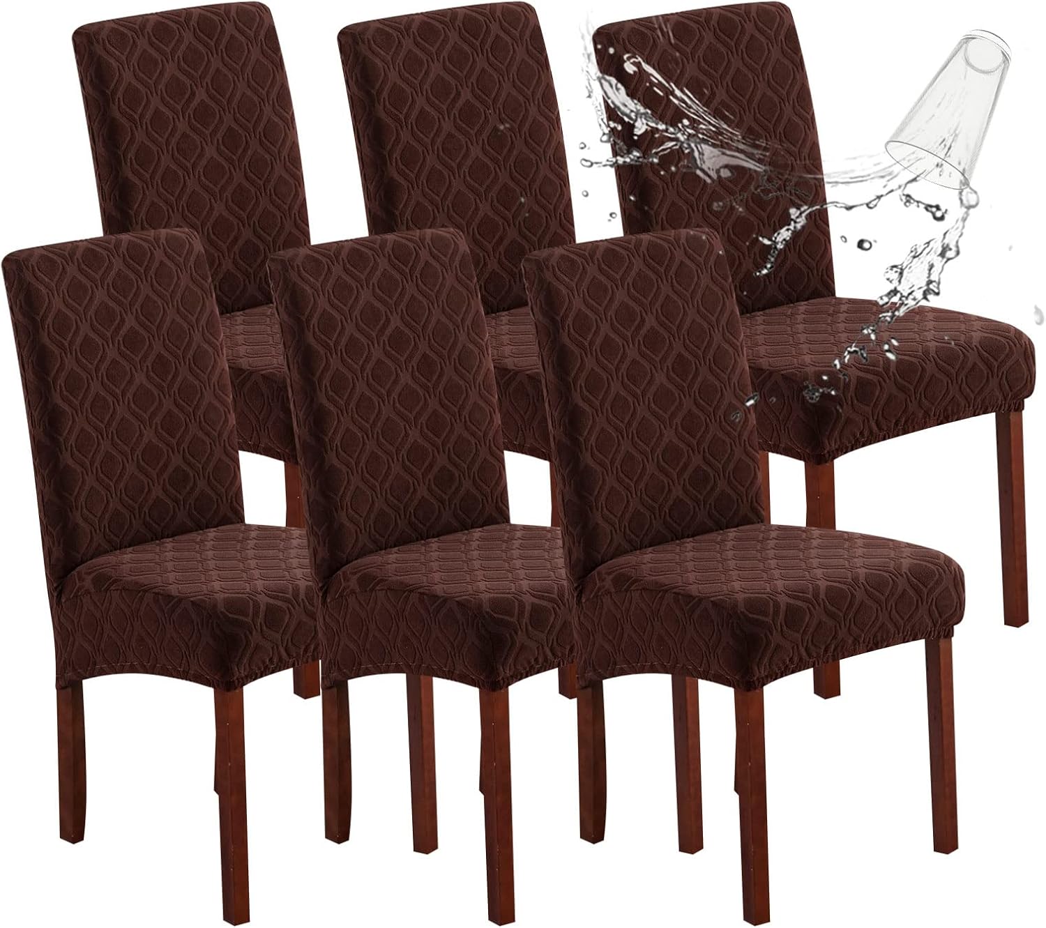 Genina 100% Waterproof Chair Covers for Dining Room Set of 4, Stretch Parson Chair Slipcovers for Kitchen Chairs, Washable Chair Protectors, Leaves-Warm Gray