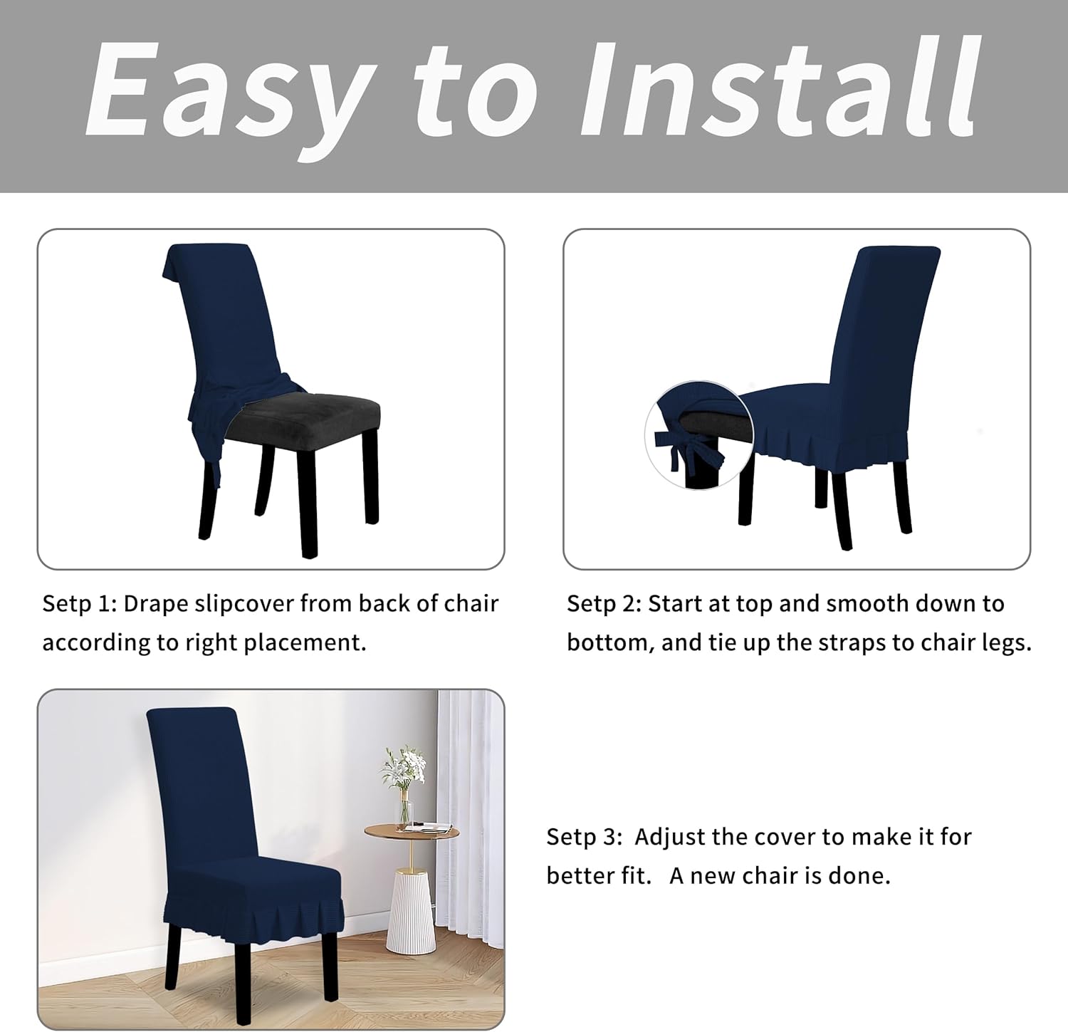 Easy-Going Dining Chair Covers Stretch Parsons Chair Slipcover with Skirt Chair Covers for Dining Room Restaurant Banquet (2 PCS, Light Gray)