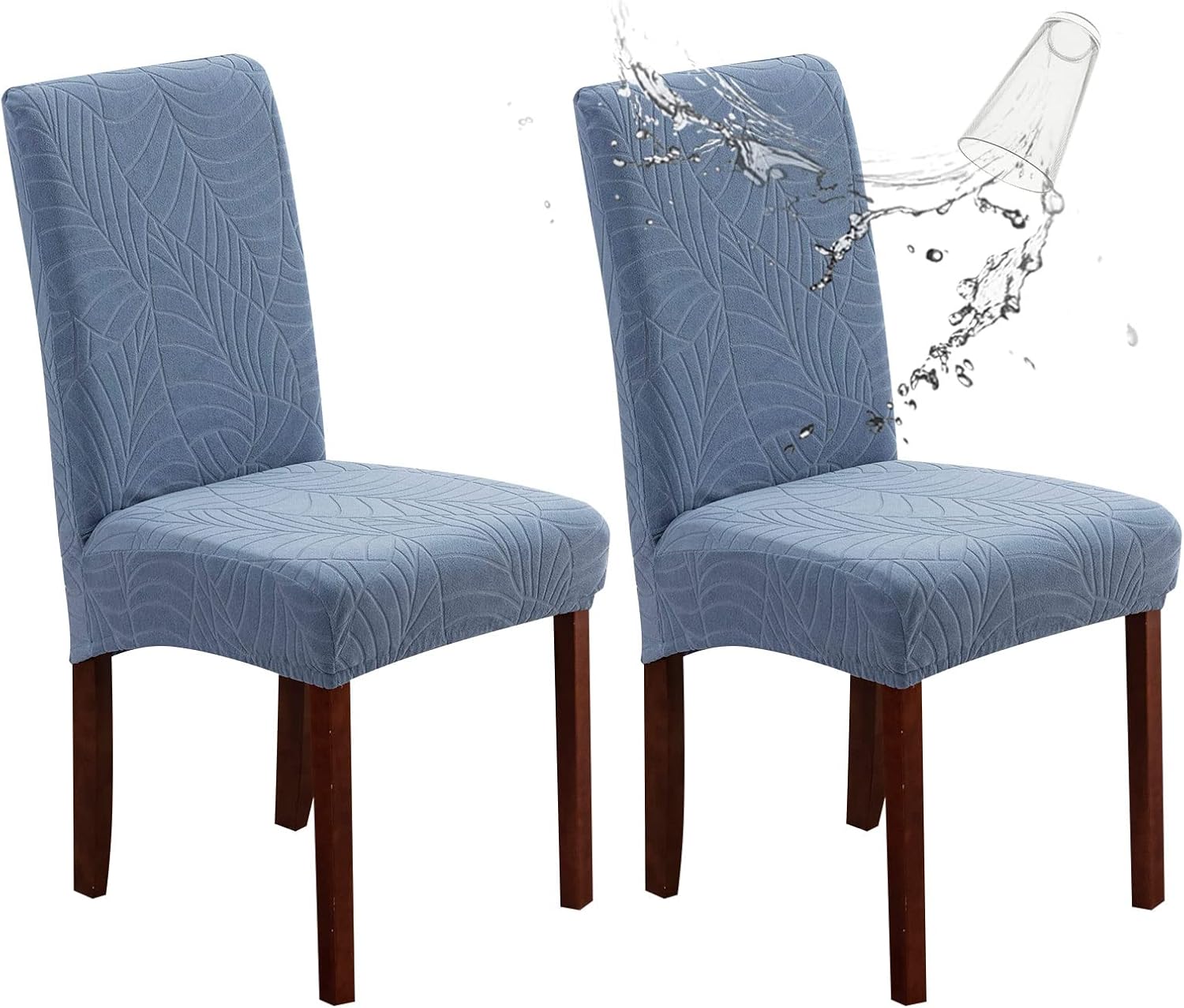 Genina 100% Waterproof Chair Covers for Dining Room Set of 4, Stretch Parson Chair Slipcovers for Kitchen Chairs, Washable Chair Protectors, Leaves-Warm Gray