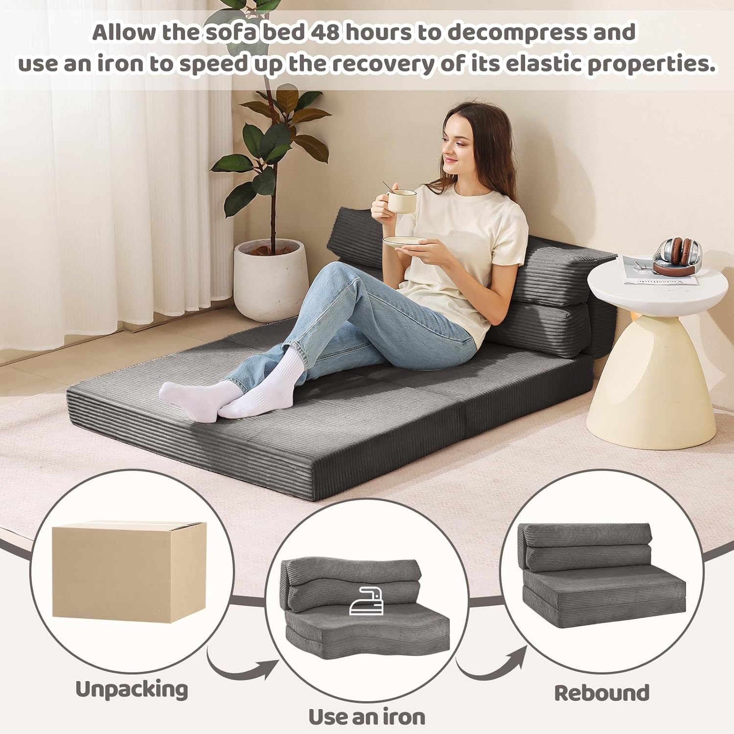 Folding Sofa Bed, Convertible Sleeper Chair with Pilow Foldable Matress, 2 in 1 Pull Out Loveseat Sofa Portable Fold Out Chair Bed Comfy Floor Couch Lounge for Living Room Bedroom