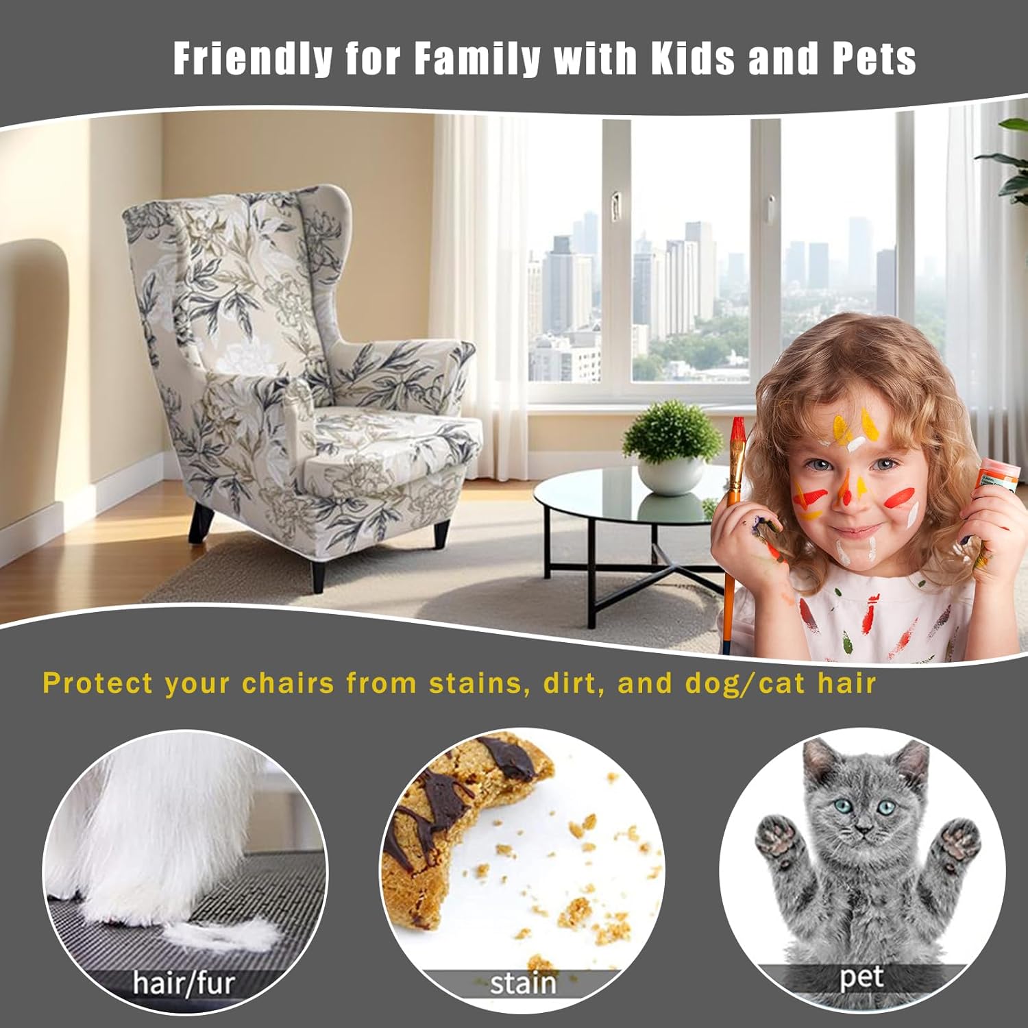 Wing Chair Slipcovers 2 Pieces Stretch Spandex Wingback Chair Covers Sofa Slipcover Printing Wingback Armchair Slipcovers Furniture Protector Couch Soft with Elastic Bottom for Wingback Chairs,12