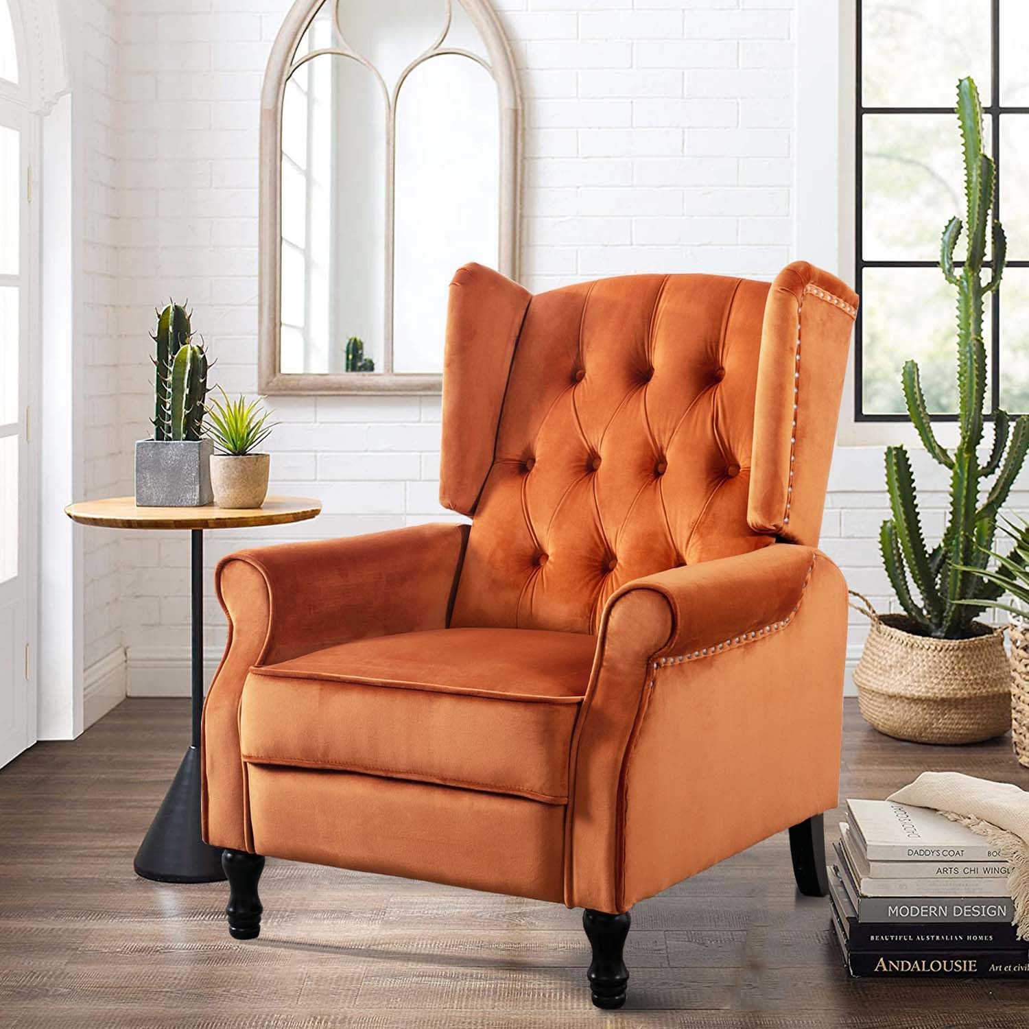 Velvet Accent Chair, Push Back Recliner Chair