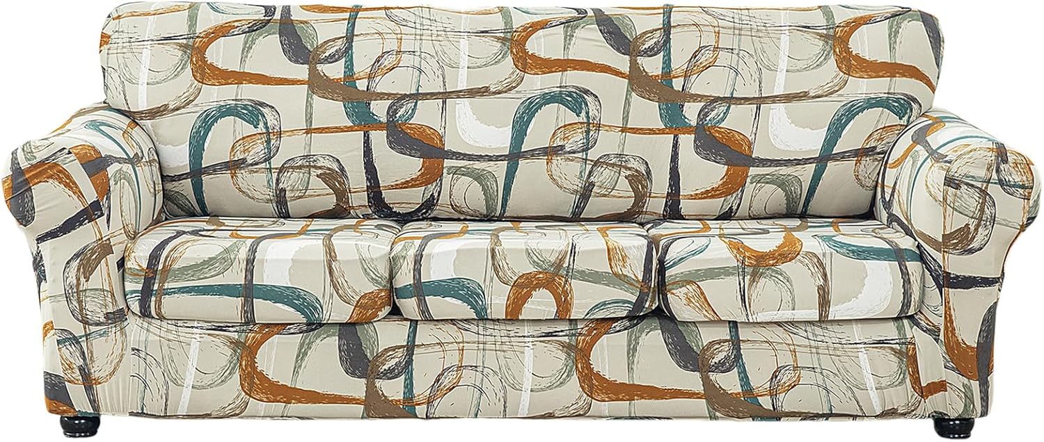 KRFOONN 2 Piece Chair Covers Printed Sofa Covers Couch Covers Washable Armchair Sofa Couch Slipcover Furniture Protector with Elastic Bottom for Living Room (Armchair, 23), Small