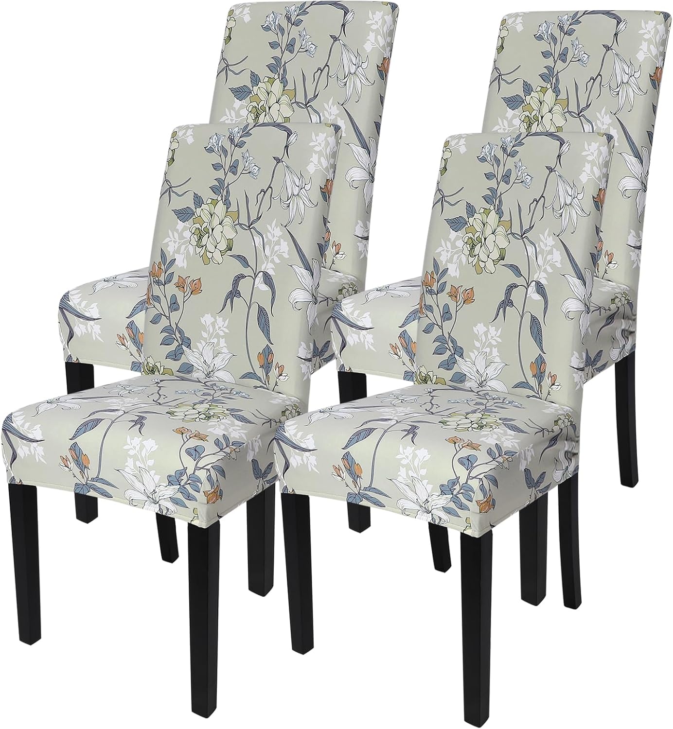 SearchI Chair Covers Slipcovers Set of 4, Spandex Super Fit Stretch Removable Washable Kitchen Parsons Protector for Dining Room,Hotel,Ceremony,Beige+Flowers