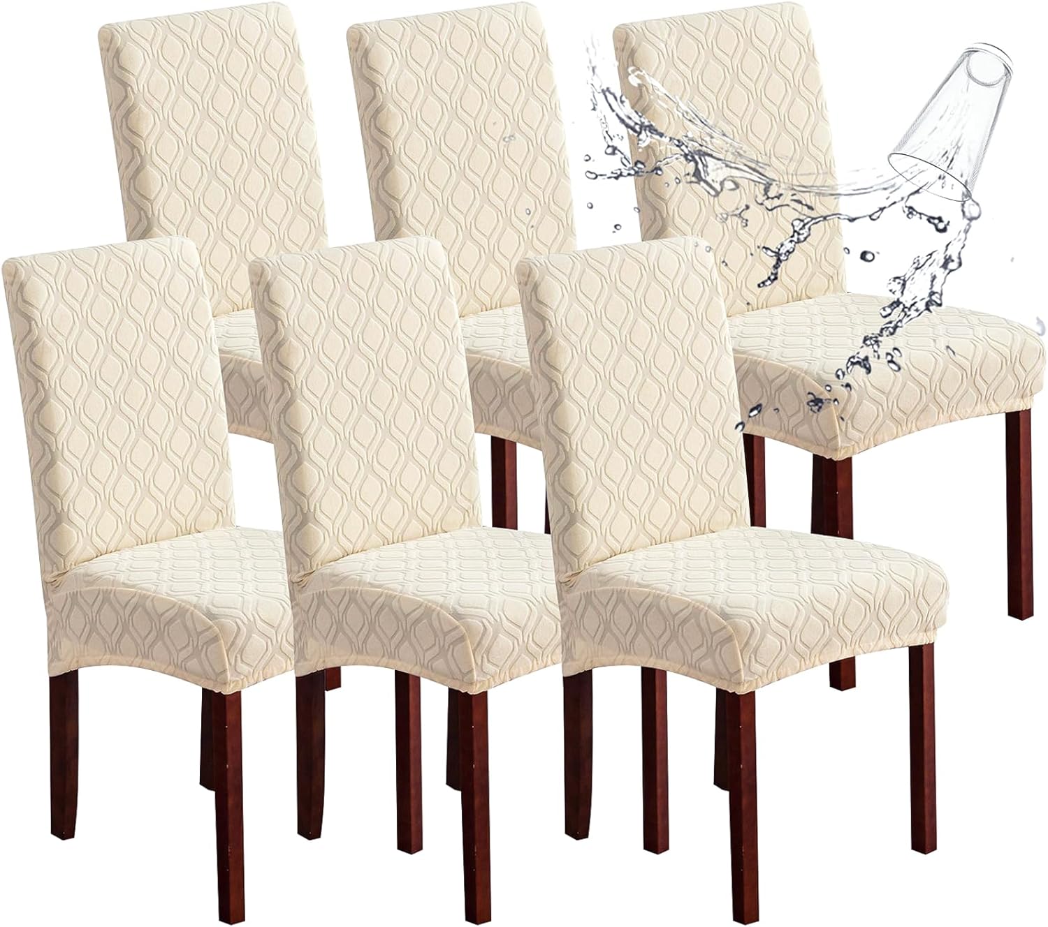 Genina 100% Waterproof Chair Covers for Dining Room Set of 4, Stretch Parson Chair Slipcovers for Kitchen Chairs, Washable Chair Protectors, Leaves-Warm Gray