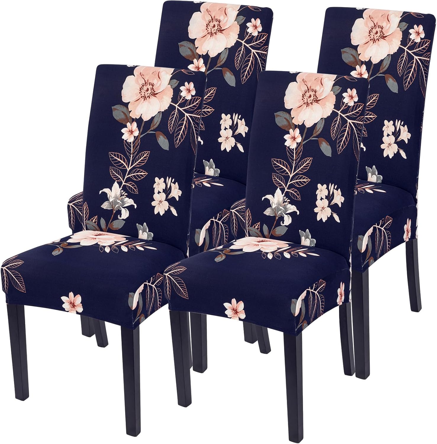 SearchI Chair Covers Slipcovers Set of 4, Spandex Super Fit Stretch Removable Washable Kitchen Parsons Protector for Dining Room,Hotel,Ceremony,Beige+Flowers