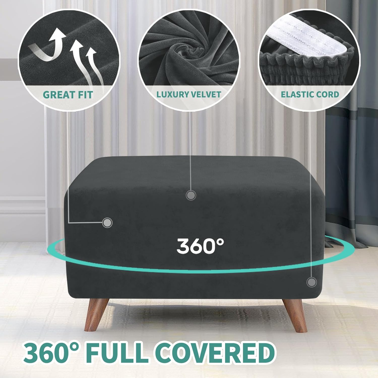 Velvet Ottoman Cover Rectangular