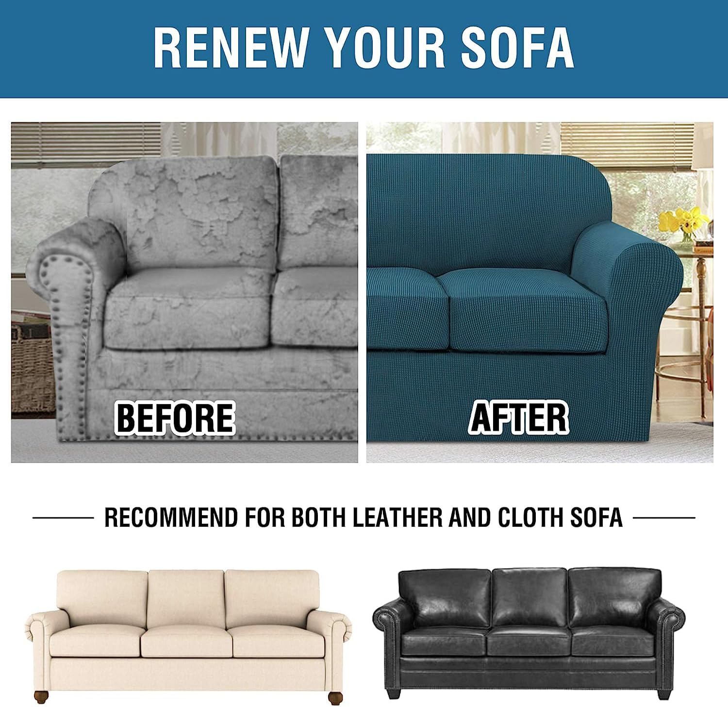 4 Piece Stretch Couch Covers for 3 Cushion Couch Sofa