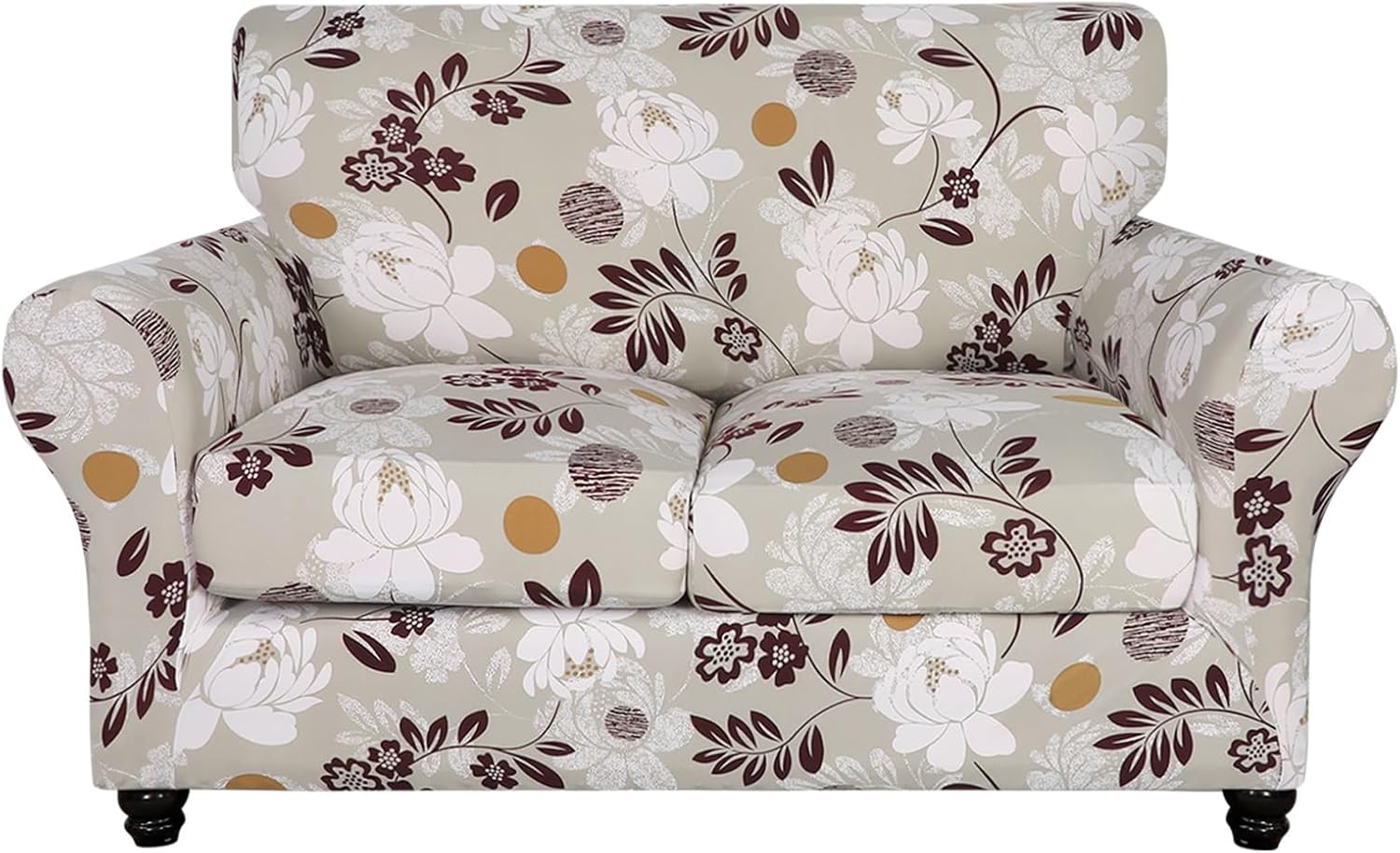 SearchI Stretch Sofa Cover Printed Couch Covers, Floral Pattern 2 Piece Armchair Slipcover with Separate Chair Cushion Cover, Washable Furniture Protector for Living Room(Armchair, Ball Flower)