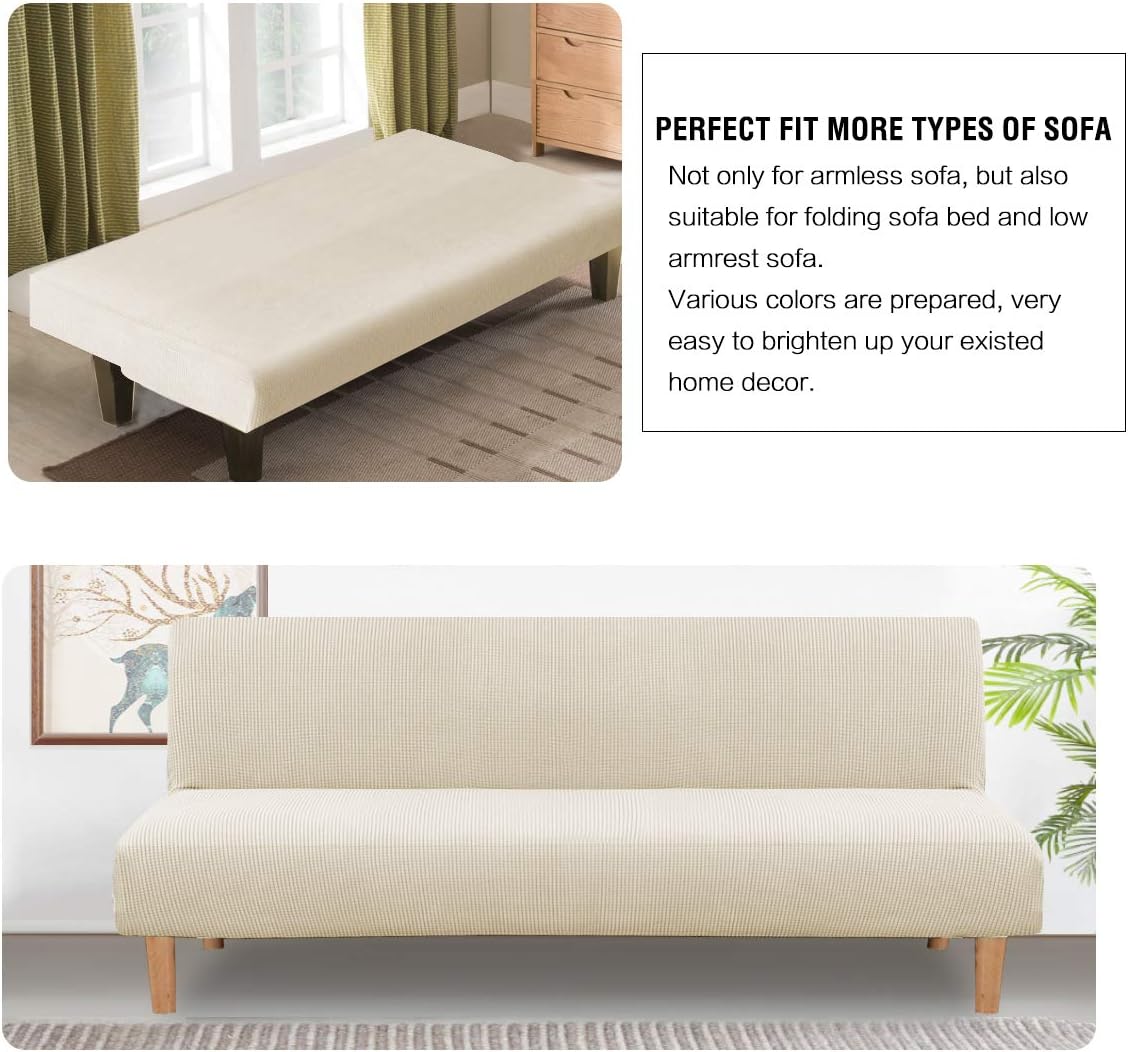 H.VERSAILTEX Armless Futon Cover Stretch Sofa Bed Slipcover Protector Elastic Feature Rich Textured High Spandex Small Checks Jacquard Fabric Futon Cover, Machine Washable, Sage