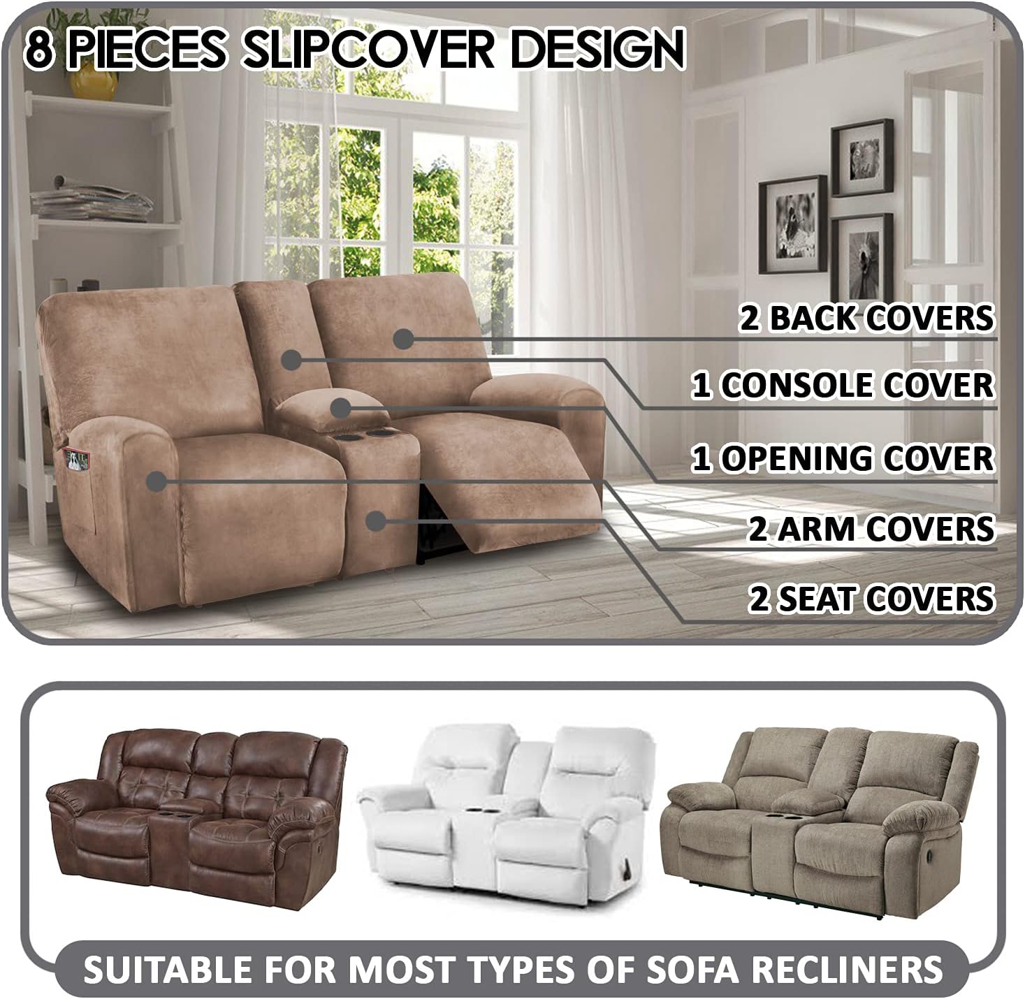 Reclining Love Seat with Middle Console Slipcover
