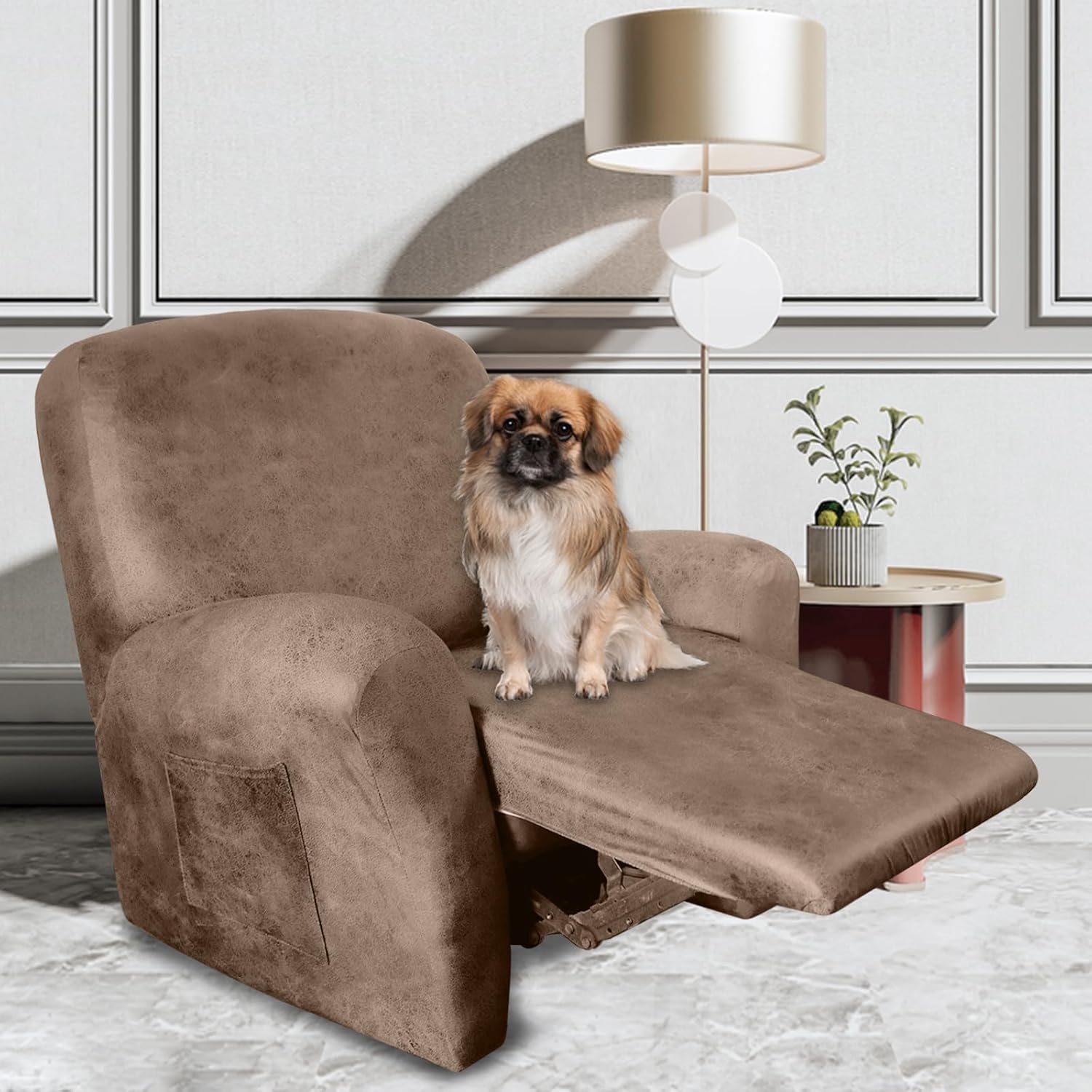 Leather Like Recliner Chair Covers Heavy Duty, 4 Pieces Lazy Boy Recliner Cover for Recliner Chair, Leather Cover for Recliner slipcovers Washable for Pets (Dark Brown)