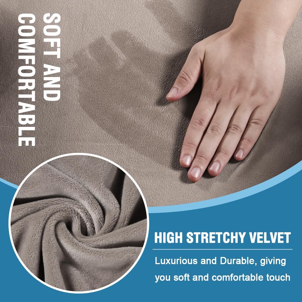 H.VERSAILTEX Sofa Cover 2 Piece T Cushion Armchair Slipcovers Thick Velvet Couch Cover Furniture Protector Stretch T Cushion Sofa Covers for 1 Cushion Couch with 1 Individual T Cushion Covers, Ivory