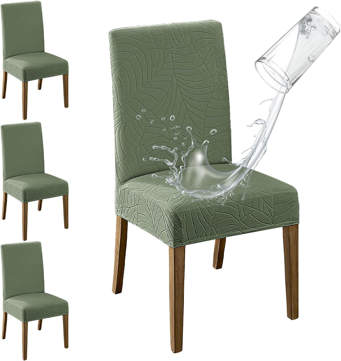 MOSAYT 100% Waterproof Dining Room Chair Covers Set of 4, Super Fit Stretch Jacquard Parson Chairs Slipcovers Removable Washable Chair Seat Protectors for Home, Kitchen, Banquet (Beige)