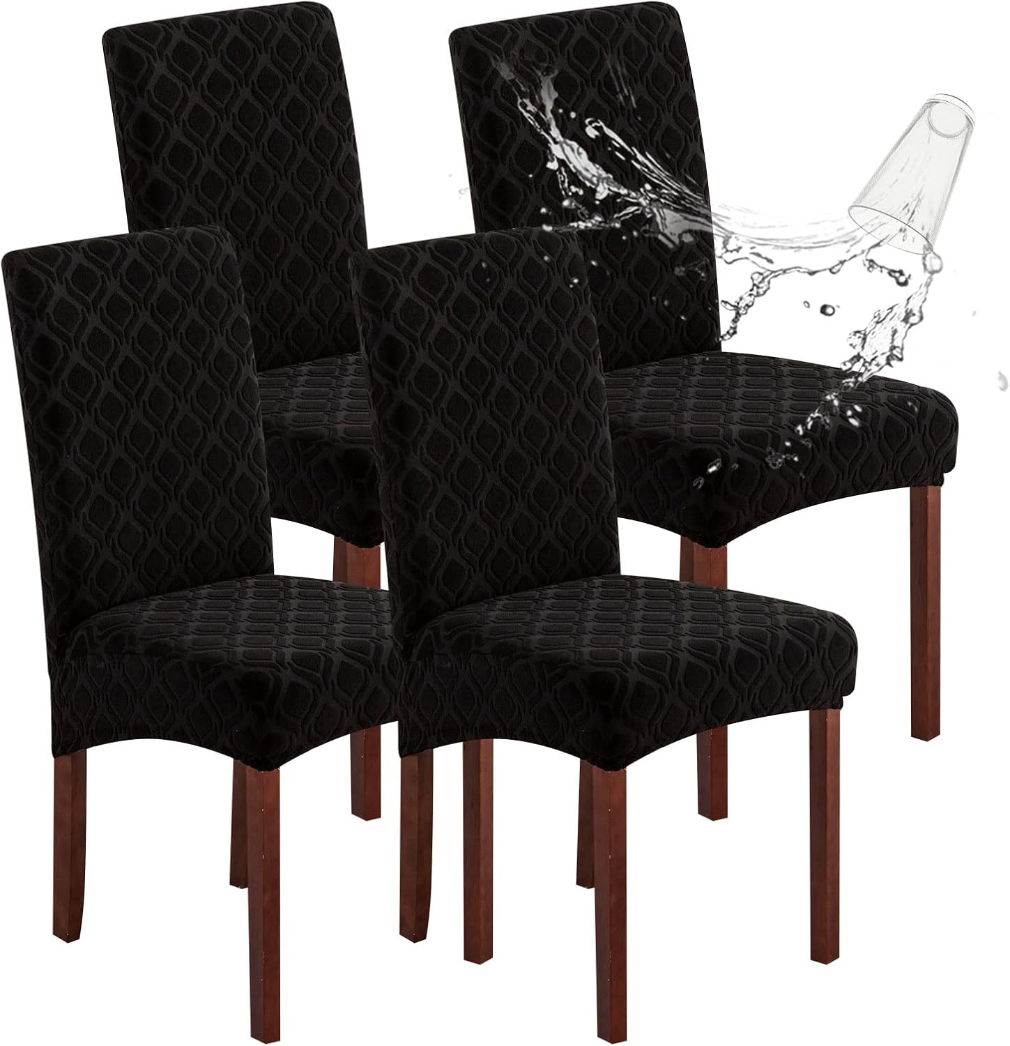 Genina 100% Waterproof Chair Covers for Dining Room Set of 4, Stretch Parson Chair Slipcovers for Kitchen Chairs, Washable Chair Protectors, Leaves-Warm Gray