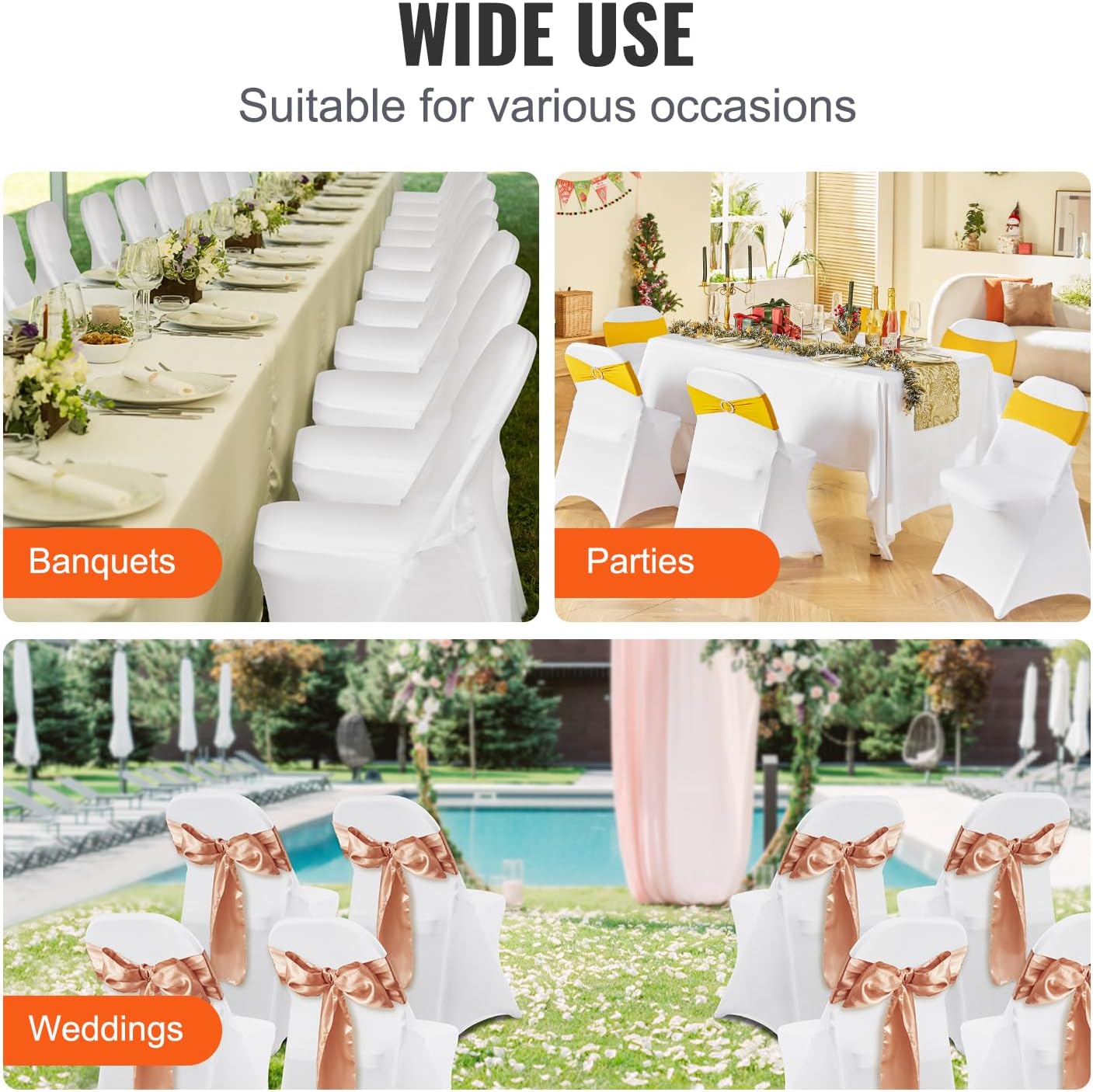 30 PCS White Folding Chair Covers
