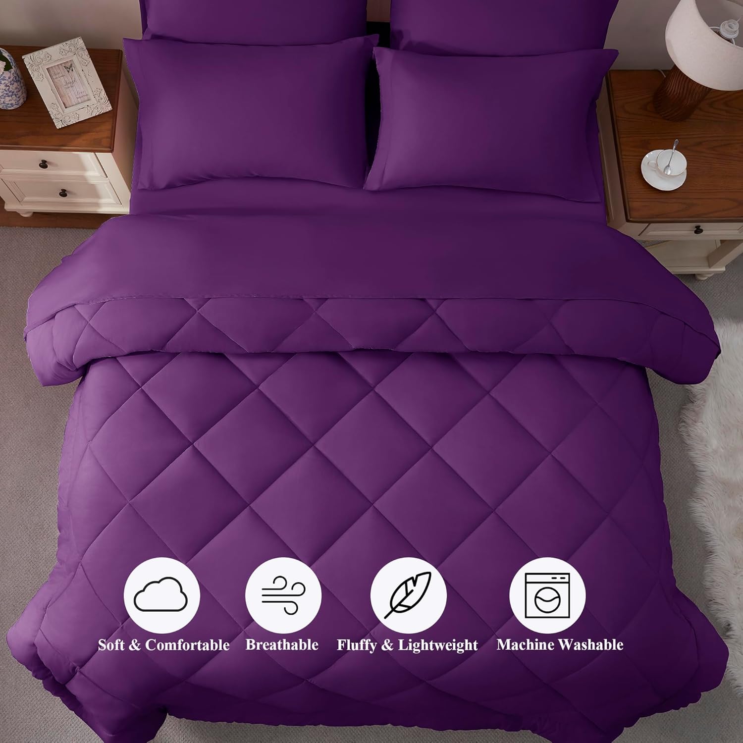 Full Comforter Set Purple- 7 Pieces