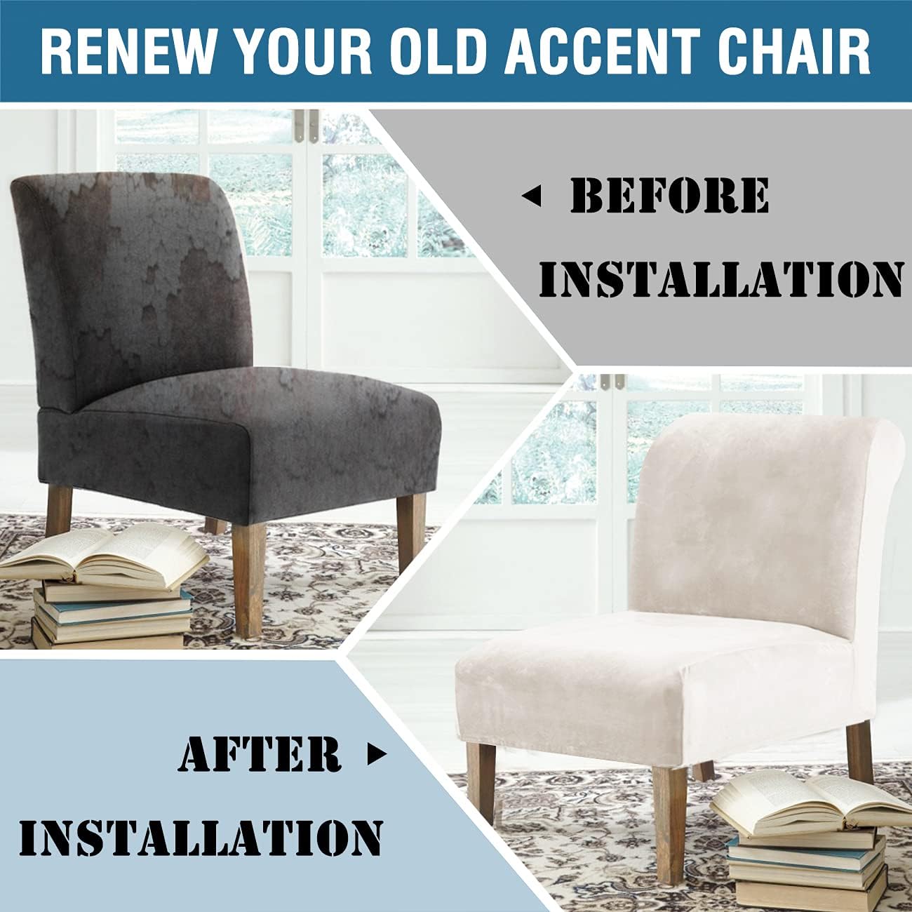 H.VERSAILTEX Armless Accent Chair Covers Thick Velvet Armless Chair Slipcovers High Stretch Chair Covers for Living Room Hotel Machine Washable Furniture Protector with Elastic Bottom, Ivory