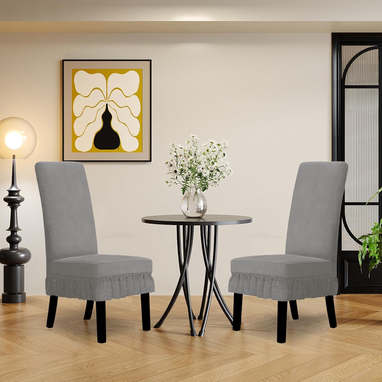 Easy-Going Dining Chair Covers Stretch Parsons Chair Slipcover with Skirt Chair Covers for Dining Room Restaurant Banquet (2 PCS, Light Gray)