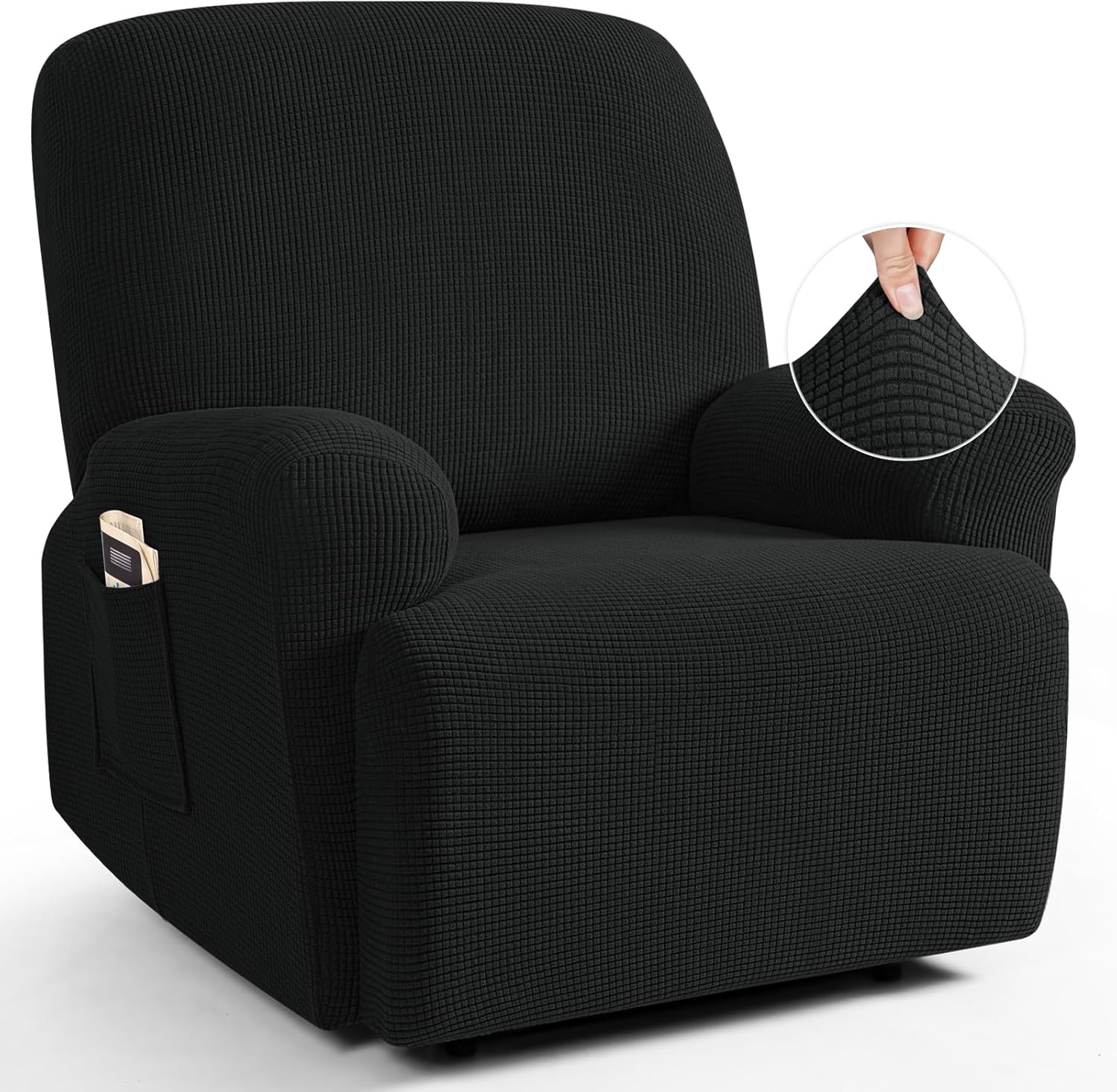 TAOCOCO Recliner Cover 4-Pieces, Recliner Stretch Sofa Slipcover, Recliner Cover 1 Seat, Couch Protector Soft, Furniture Protector Covers with Elastic,Chair Covers Jacquard Pattern (Grey)