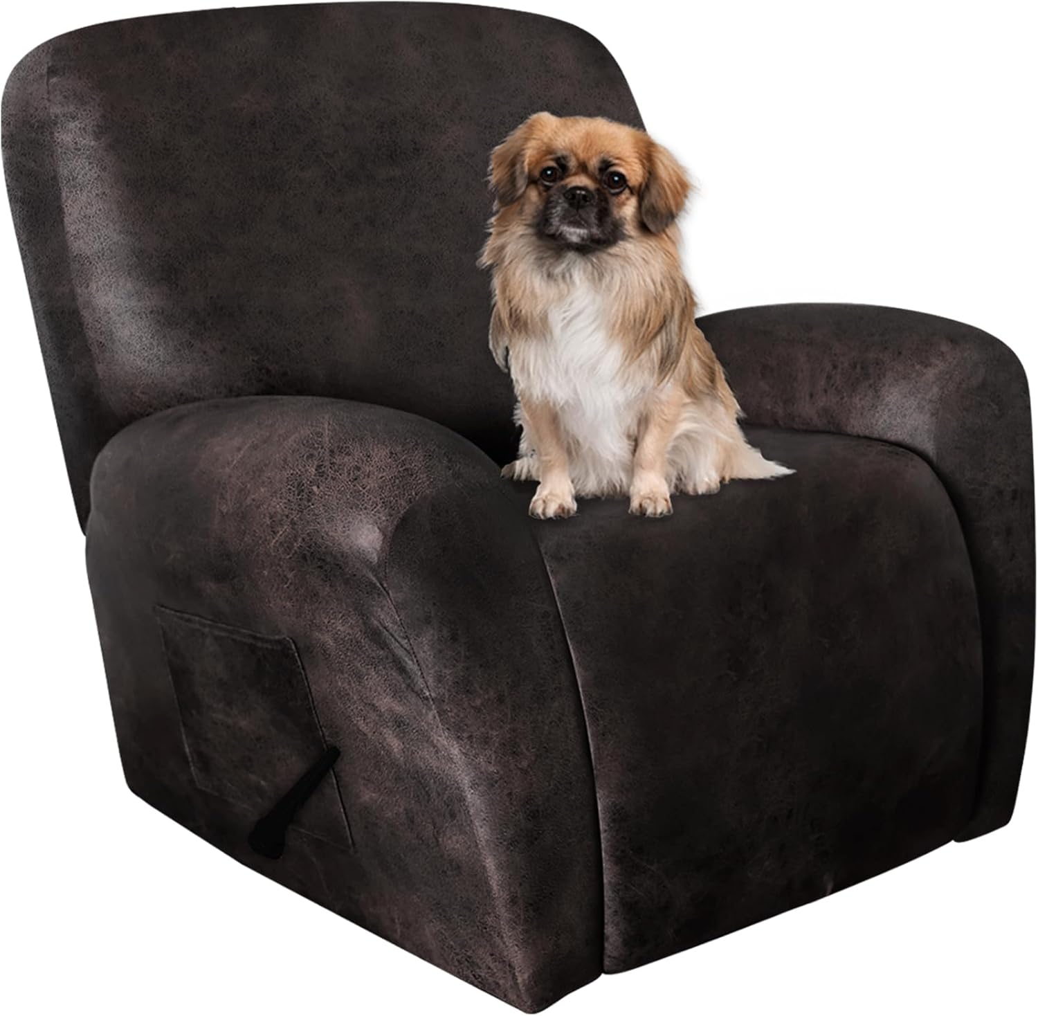Leather Like Recliner Chair Covers Heavy Duty, 4 Pieces Lazy Boy Recliner Cover for Recliner Chair, Leather Cover for Recliner slipcovers Washable for Pets (Dark Brown)