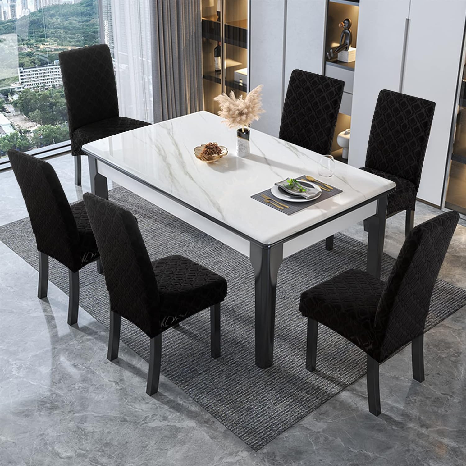 Genina 100% Waterproof Chair Covers for Dining Room Set of 4, Stretch Parson Chair Slipcovers for Kitchen Chairs, Washable Chair Protectors, Leaves-Warm Gray