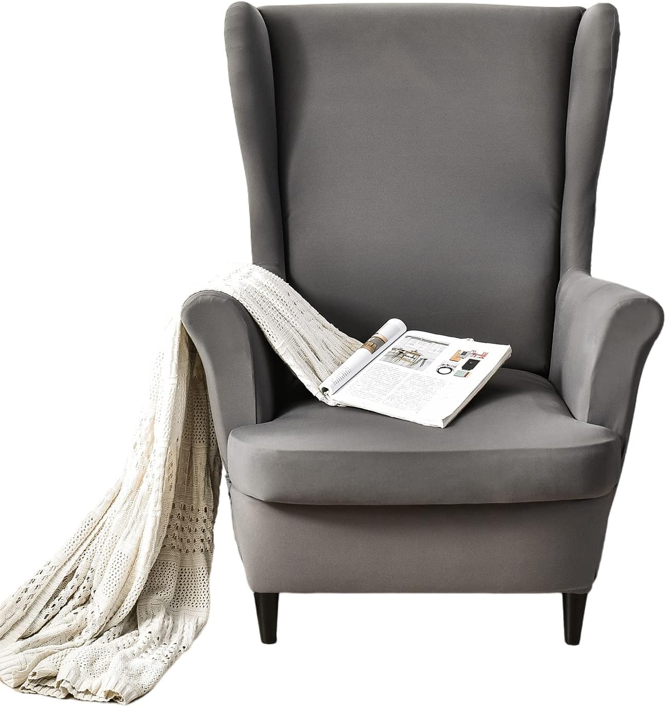 Wing Chair Slipcovers 2 Pieces Stretch Spandex Wingback Chair Covers Sofa Slipcover Printing Wingback Armchair Slipcovers Furniture Protector Couch Soft with Elastic Bottom for Wingback Chairs,12