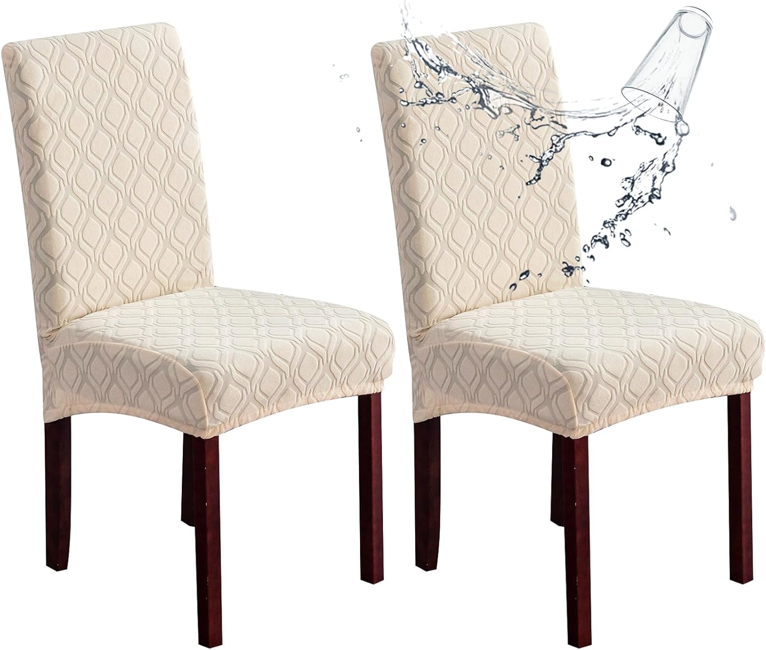 Genina 100% Waterproof Chair Covers for Dining Room Set of 4, Stretch Parson Chair Slipcovers for Kitchen Chairs, Washable Chair Protectors, Leaves-Warm Gray