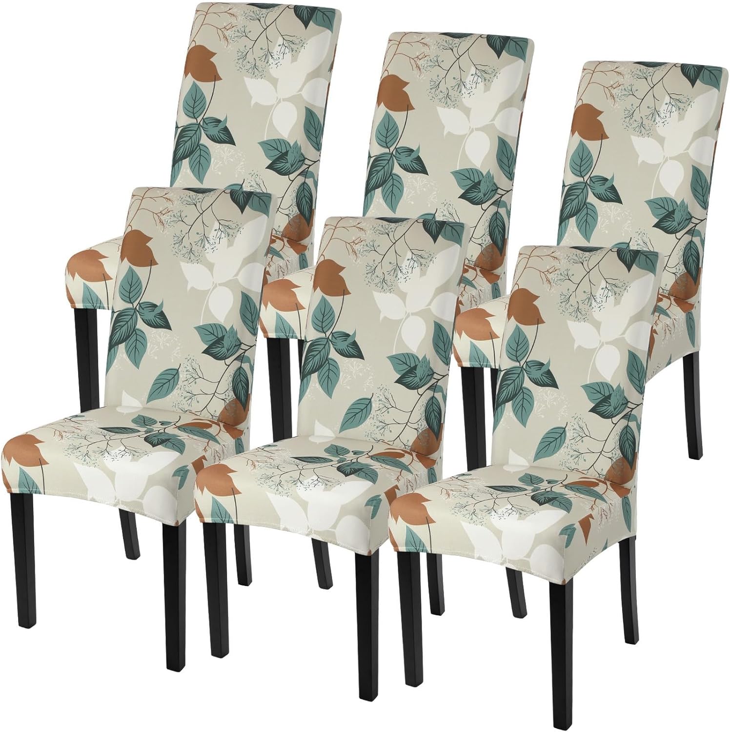 SearchI Chair Covers Slipcovers Set of 4, Spandex Super Fit Stretch Removable Washable Kitchen Parsons Protector for Dining Room,Hotel,Ceremony,Beige+Flowers