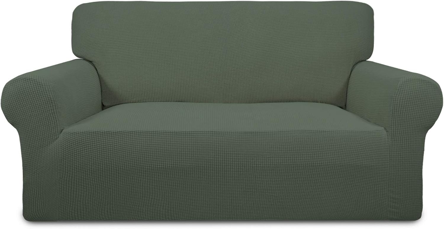 PureFit Stretch Chair Sofa Slipcover – Spandex Jacquard Non Slip Soft Couch Sofa Cover, Washable Furniture Protector with Non Skid Foam and Elastic Bottom for Kids (Chair, Dark Gray)