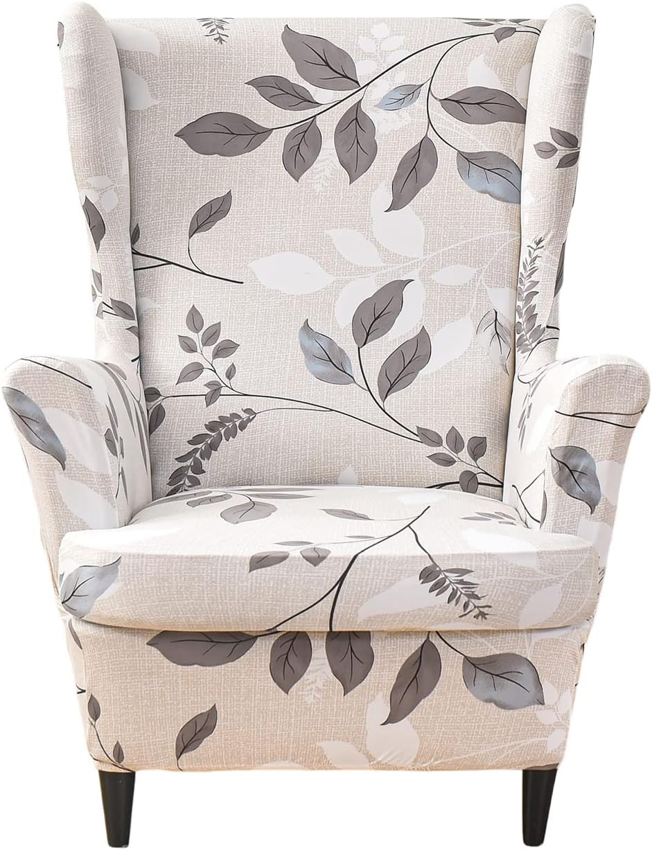 Wing Chair Slipcovers 2 Pieces Stretch Spandex Wingback Chair Covers Sofa Slipcover Printing Wingback Armchair Slipcovers Furniture Protector Couch Soft with Elastic Bottom for Wingback Chairs,12