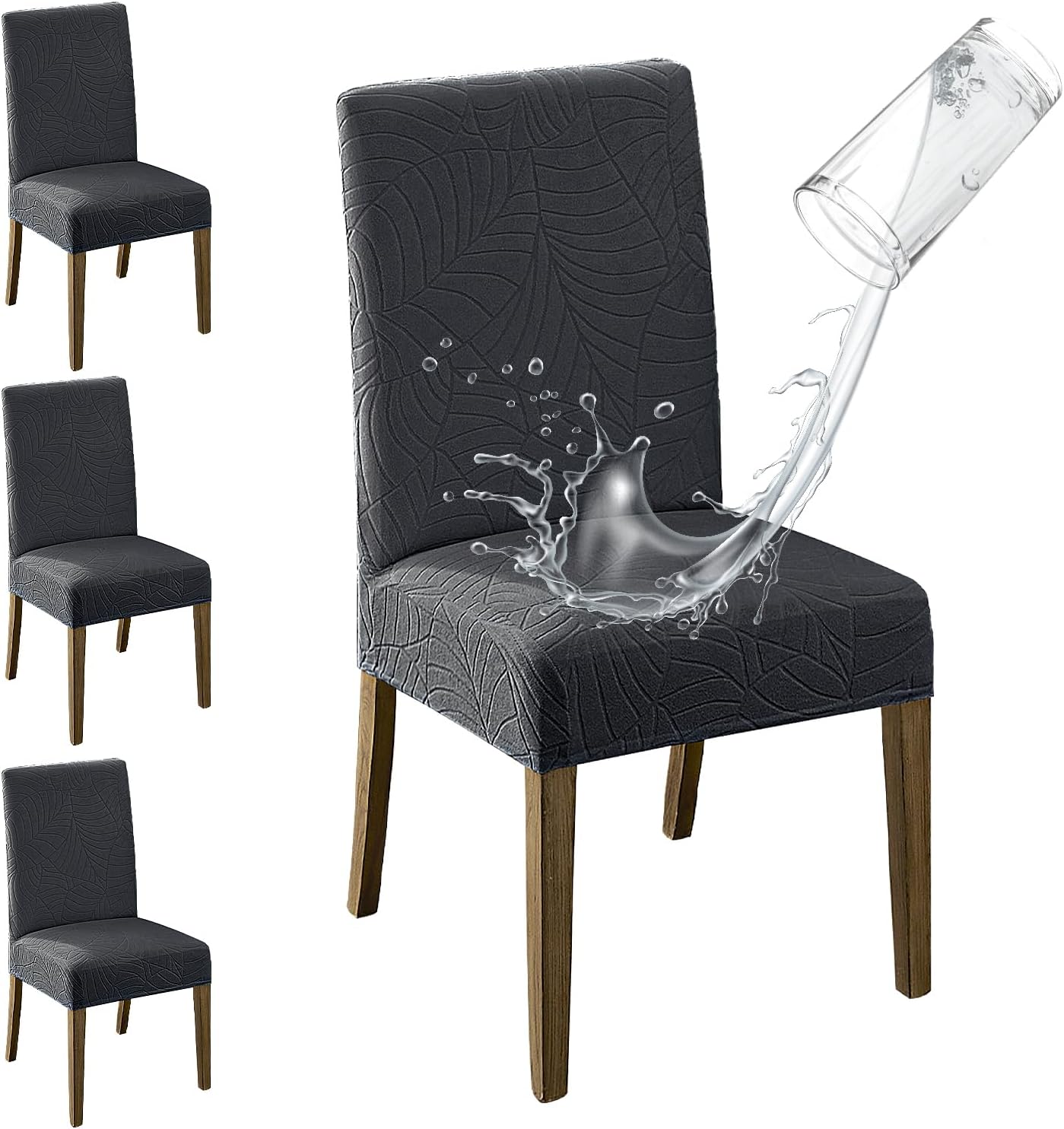 MOSAYT 100% Waterproof Dining Room Chair Covers Set of 4, Super Fit Stretch Jacquard Parson Chairs Slipcovers Removable Washable Chair Seat Protectors for Home, Kitchen, Banquet (Beige)