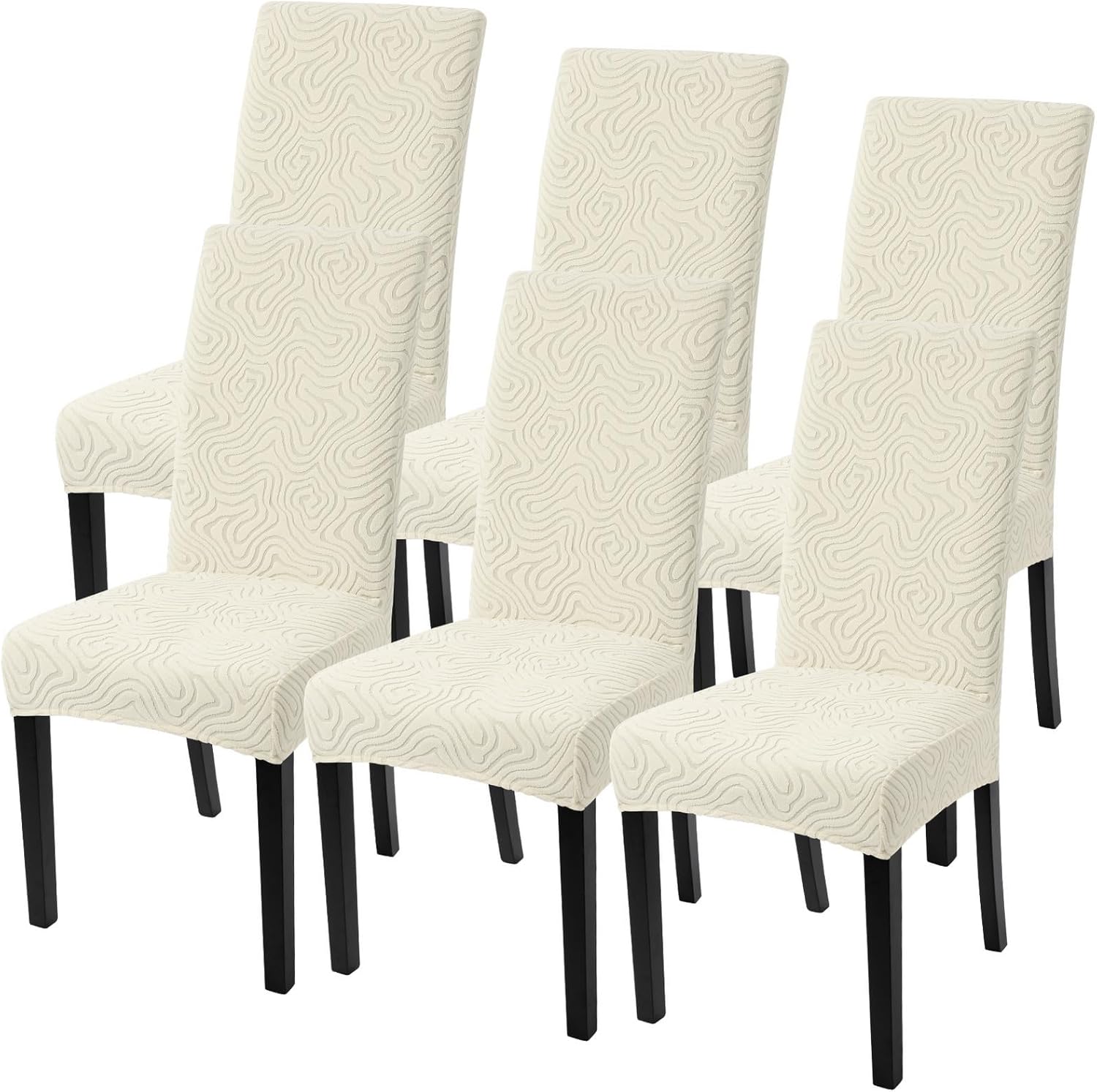 SearchI Chair Covers Slipcovers Set of 4, Spandex Super Fit Stretch Removable Washable Kitchen Parsons Protector for Dining Room,Hotel,Ceremony,Beige+Flowers